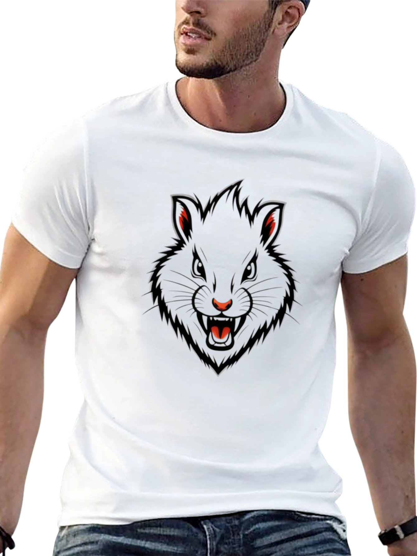 Mens Black T-Shirt with Fierce Rodent Graphic