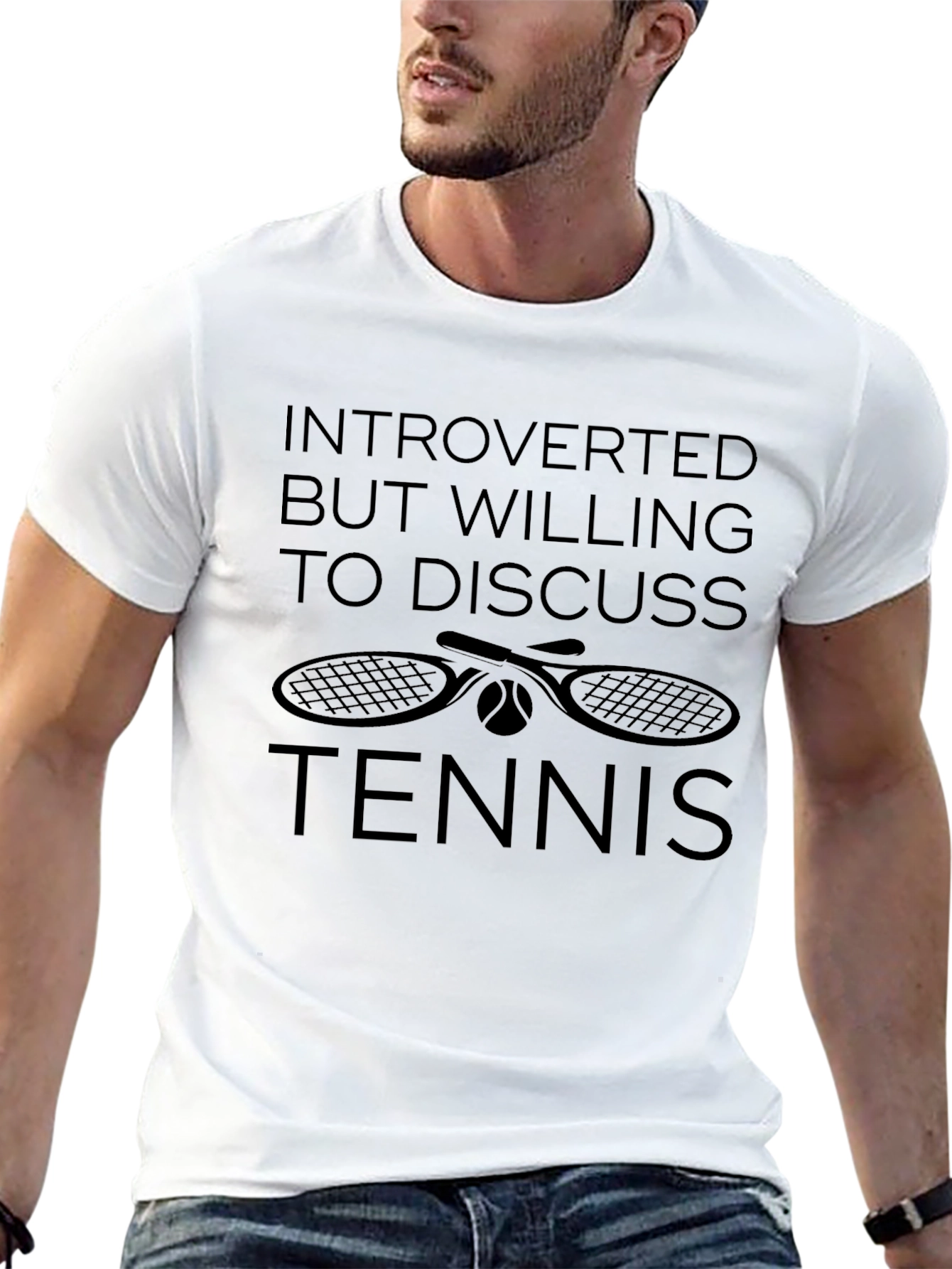 Introverted Tennis Lover Black Graphic T-Shirt