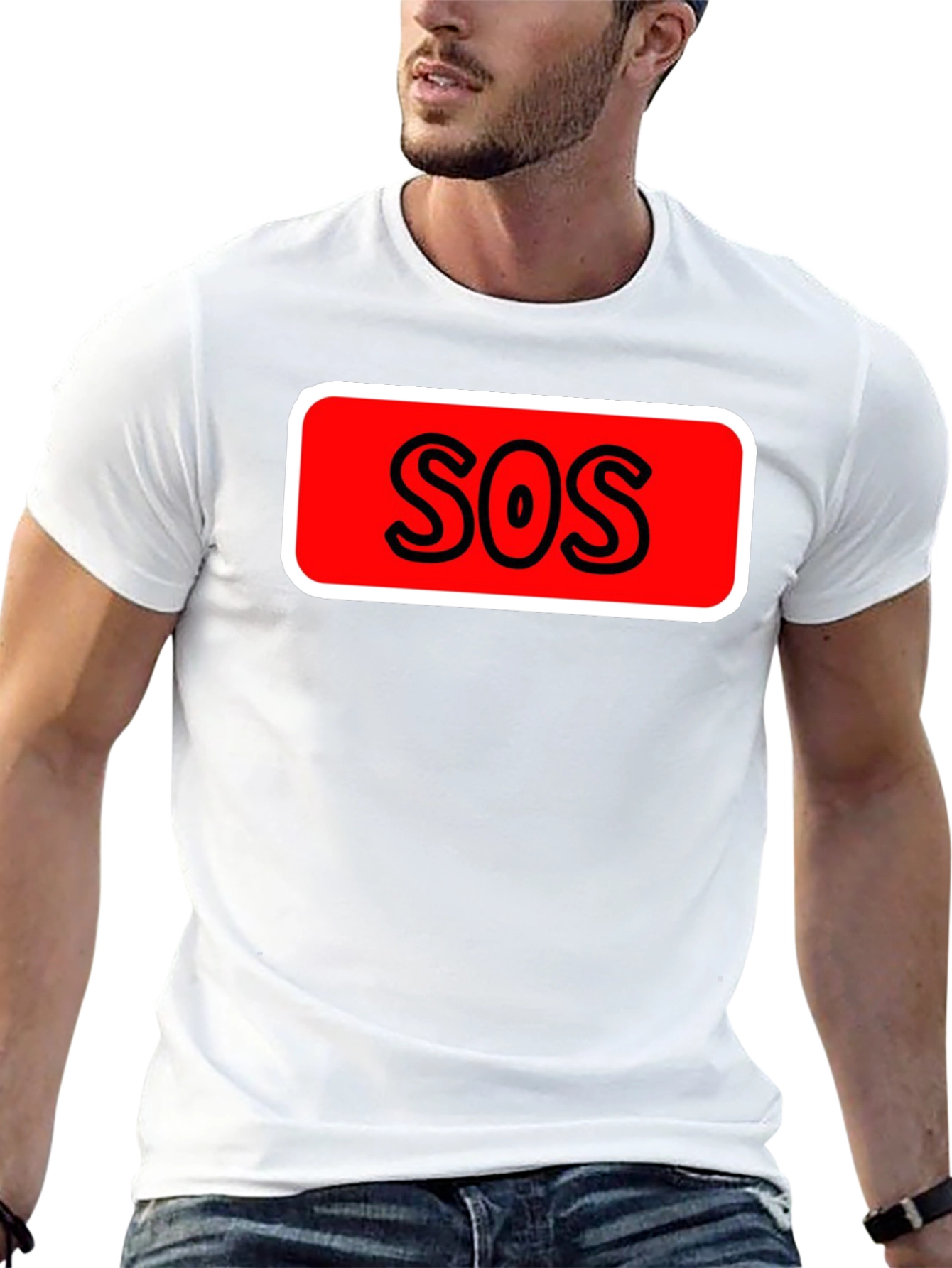 SOS Graphic Tee - Black Cotton Casual T-Shirt