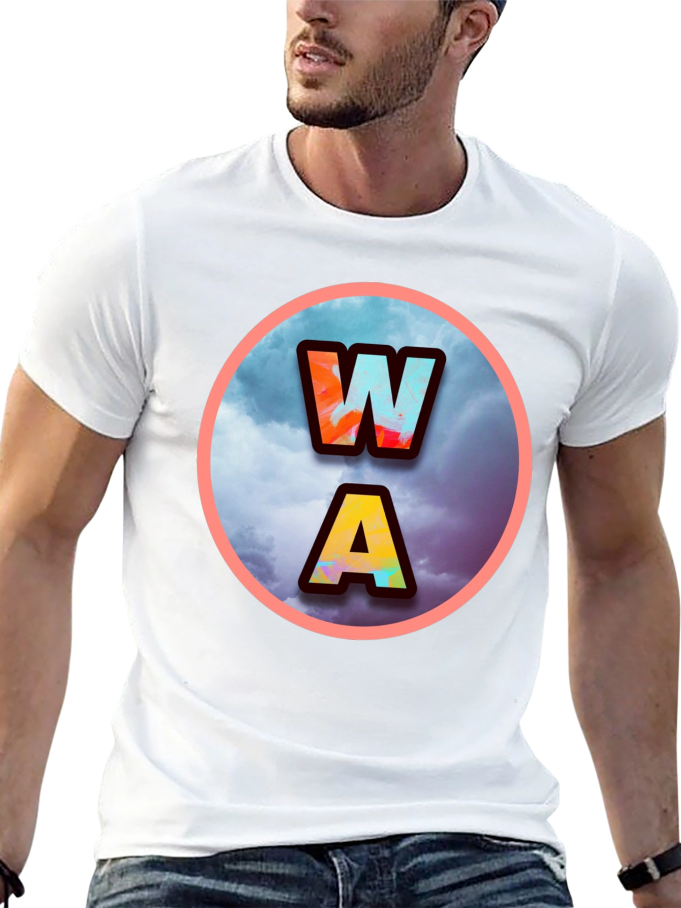 Mens Black WA Letters Graphic Print T-Shirt