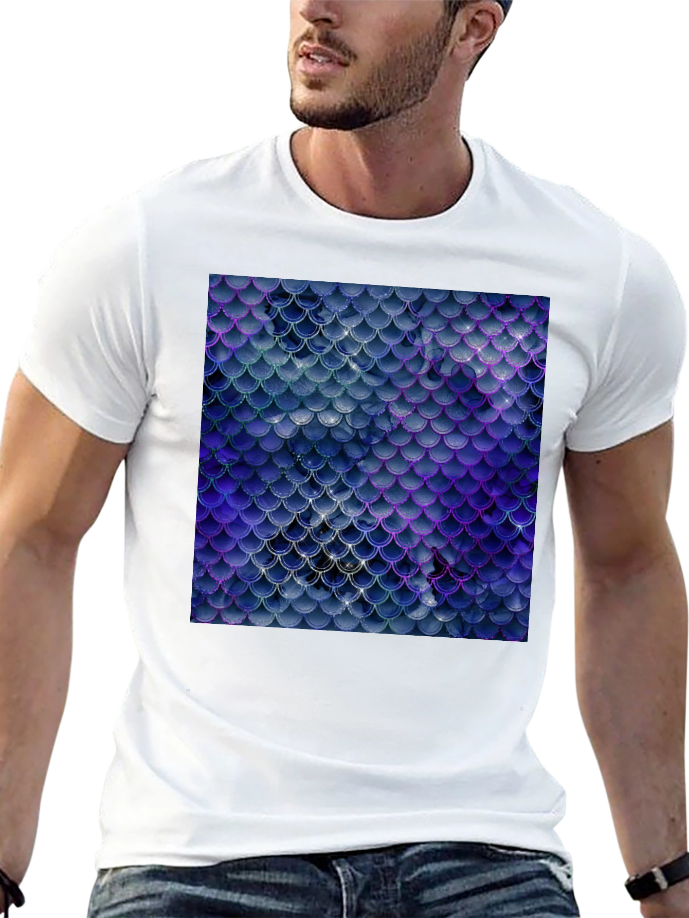 Scales Pattern Tee - Sleek Black Graphic T-Shirt