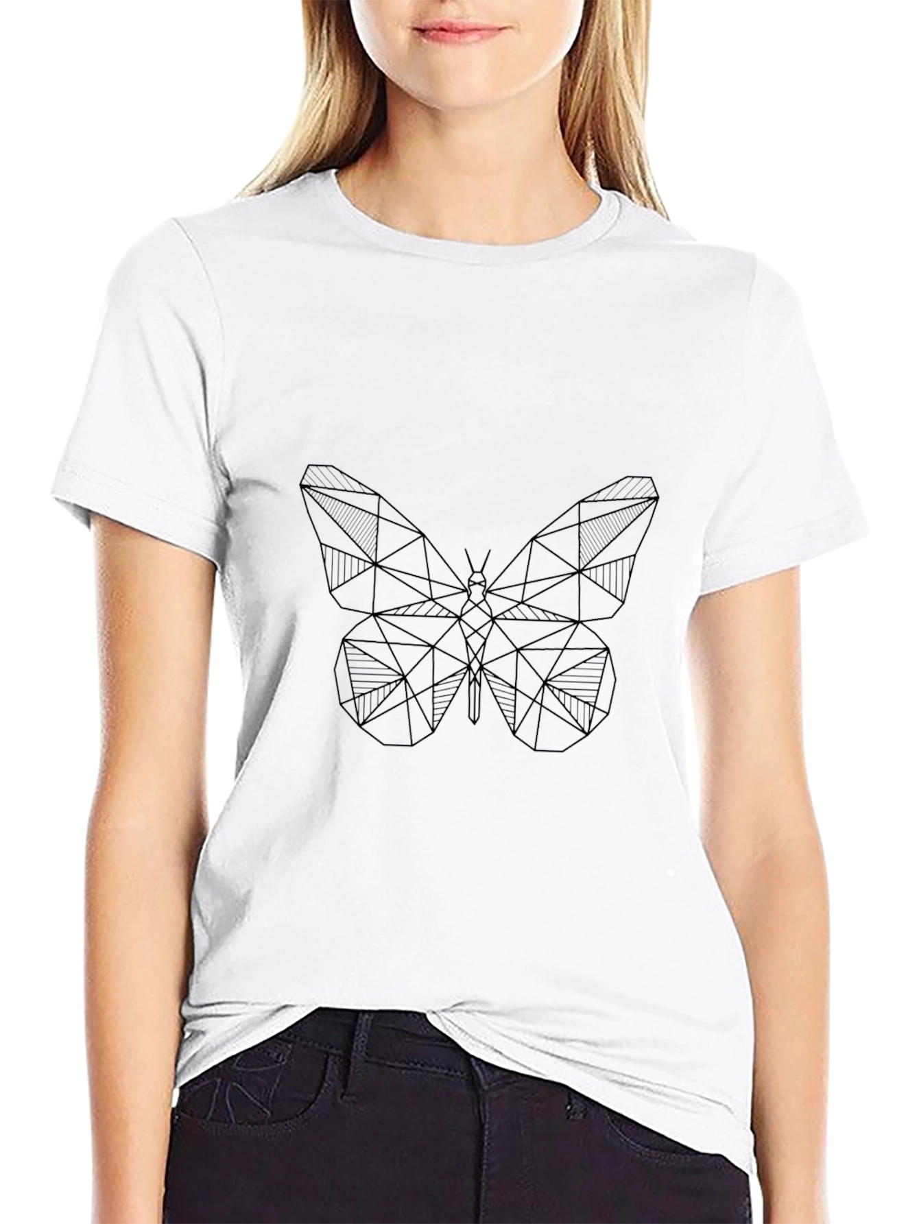 Geometric Butterfly Graphic Black T-Shirt