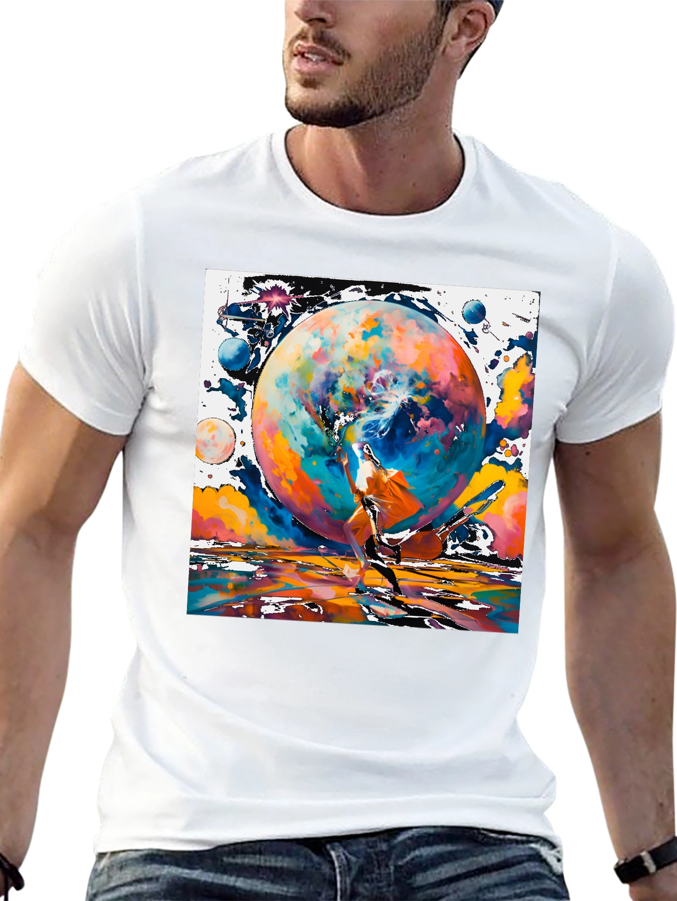 Cosmic Dance Graphic Tee - Modern Art Style Shirt