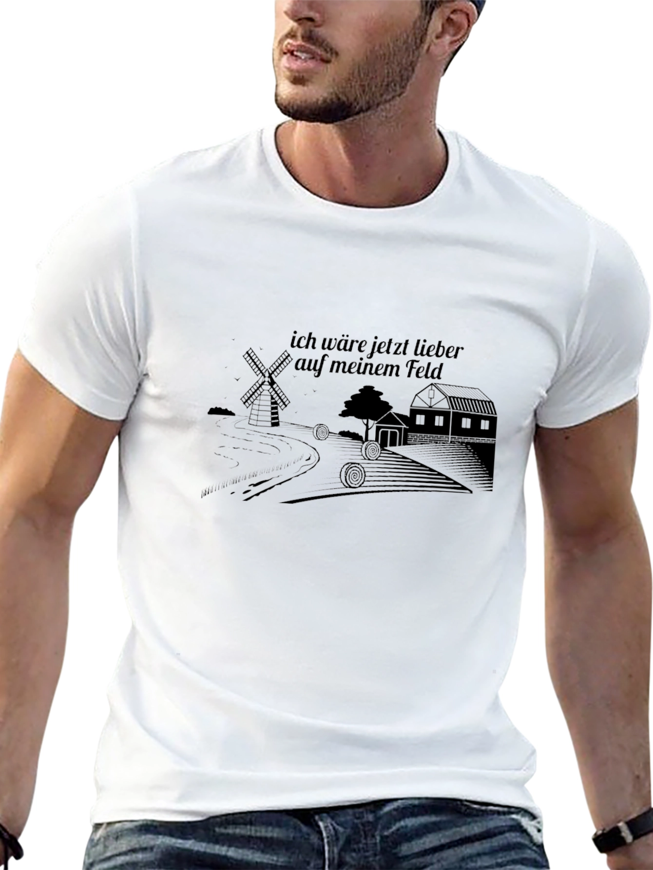 Mens Black Graphic T-Shirt - Farm Theme