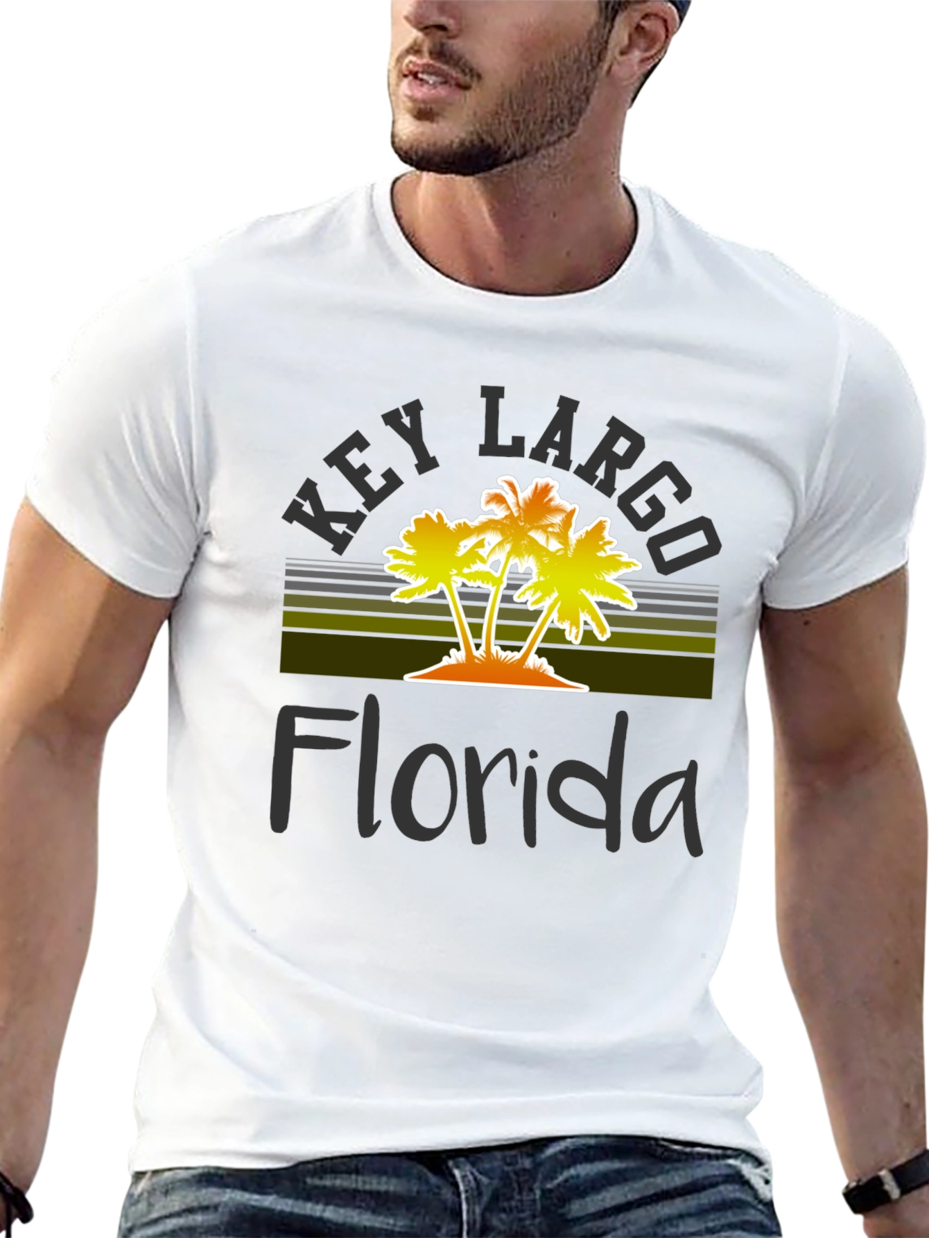 Key Largo Florida Palm Tree Graphic T-Shirt