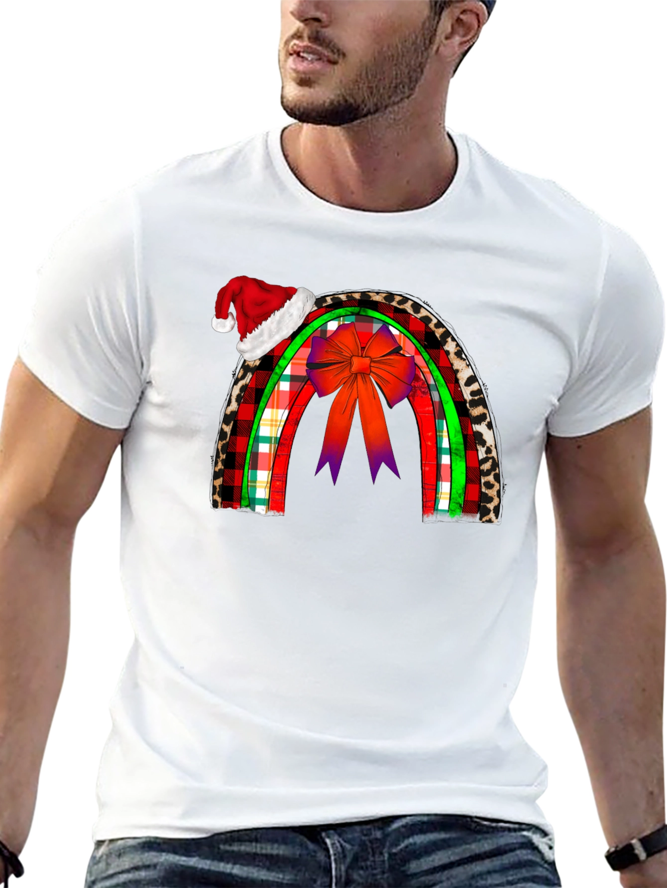 Holiday Rainbow Santa Hat Graphic Tee