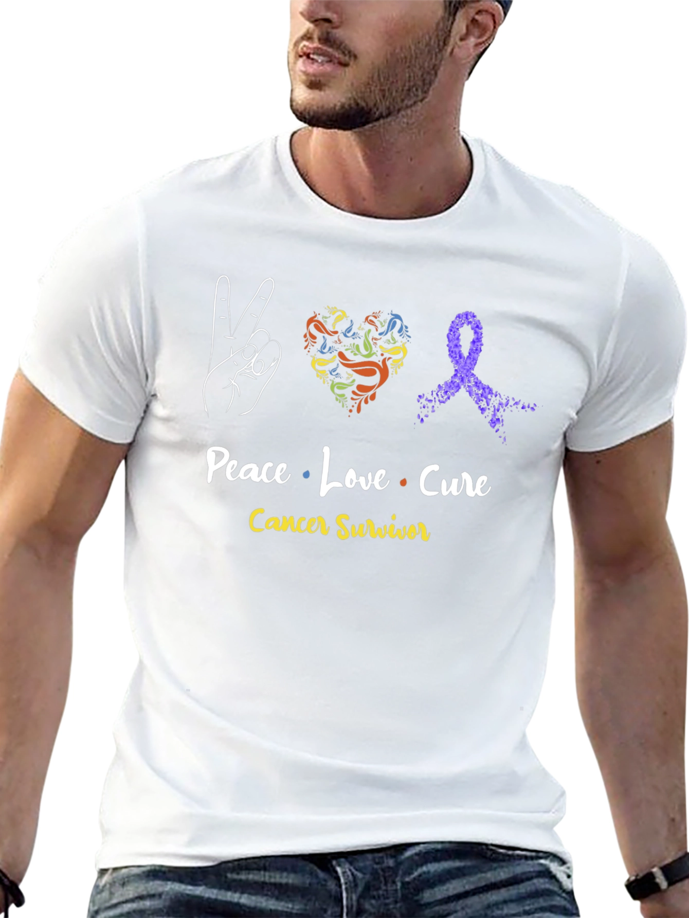 Peace Love Cure Cancer Survivor T-Shirt
