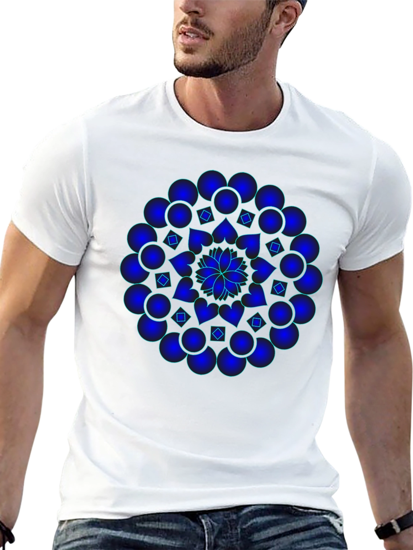 Mandala T-Shirt - Graphic Blue Print Black Cotton Tee