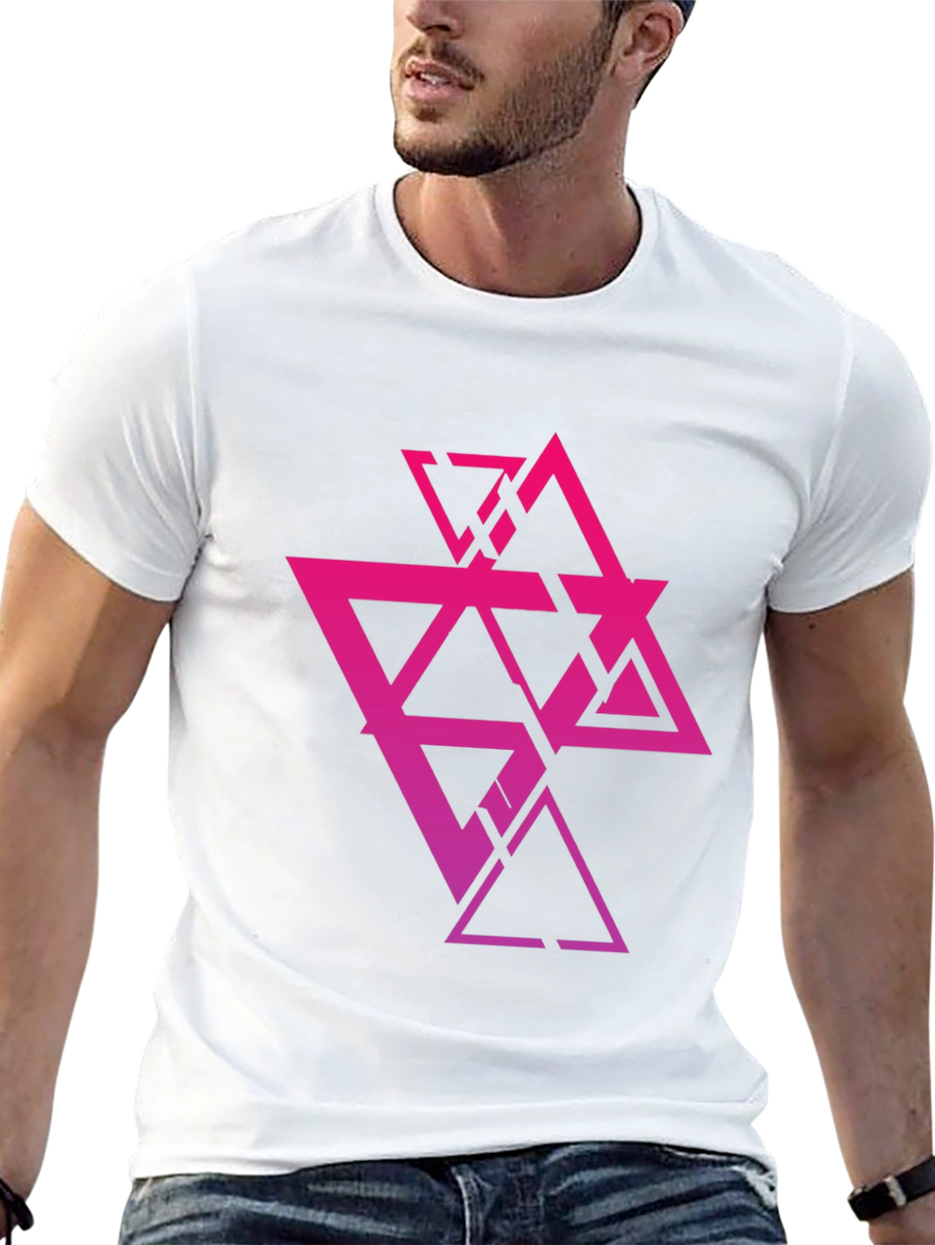 Geometric Triangle Graphic Print Black T-Shirt