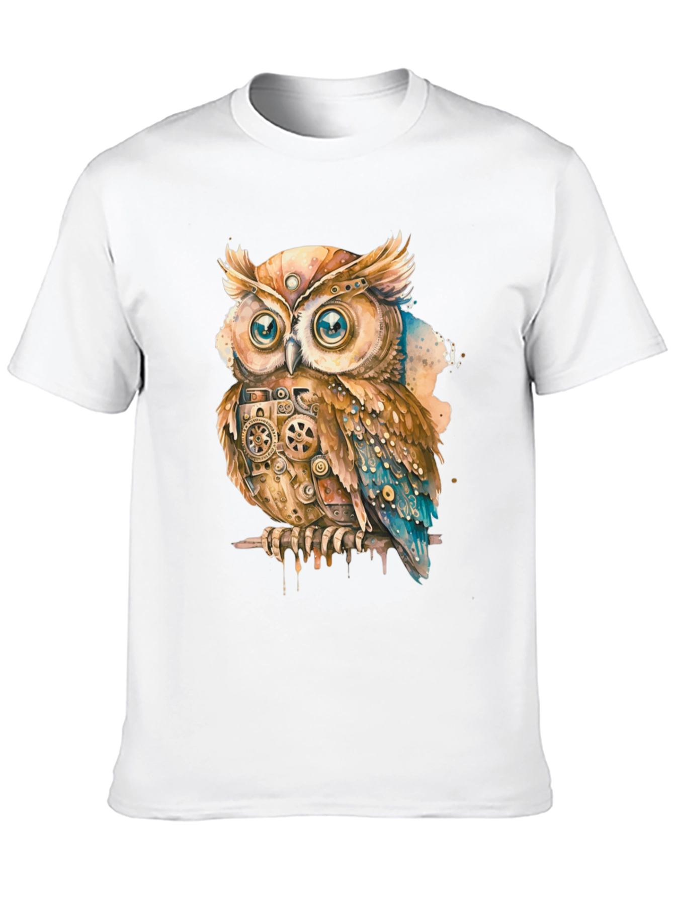 Steampunk Owl Graphic Print T-Shirt