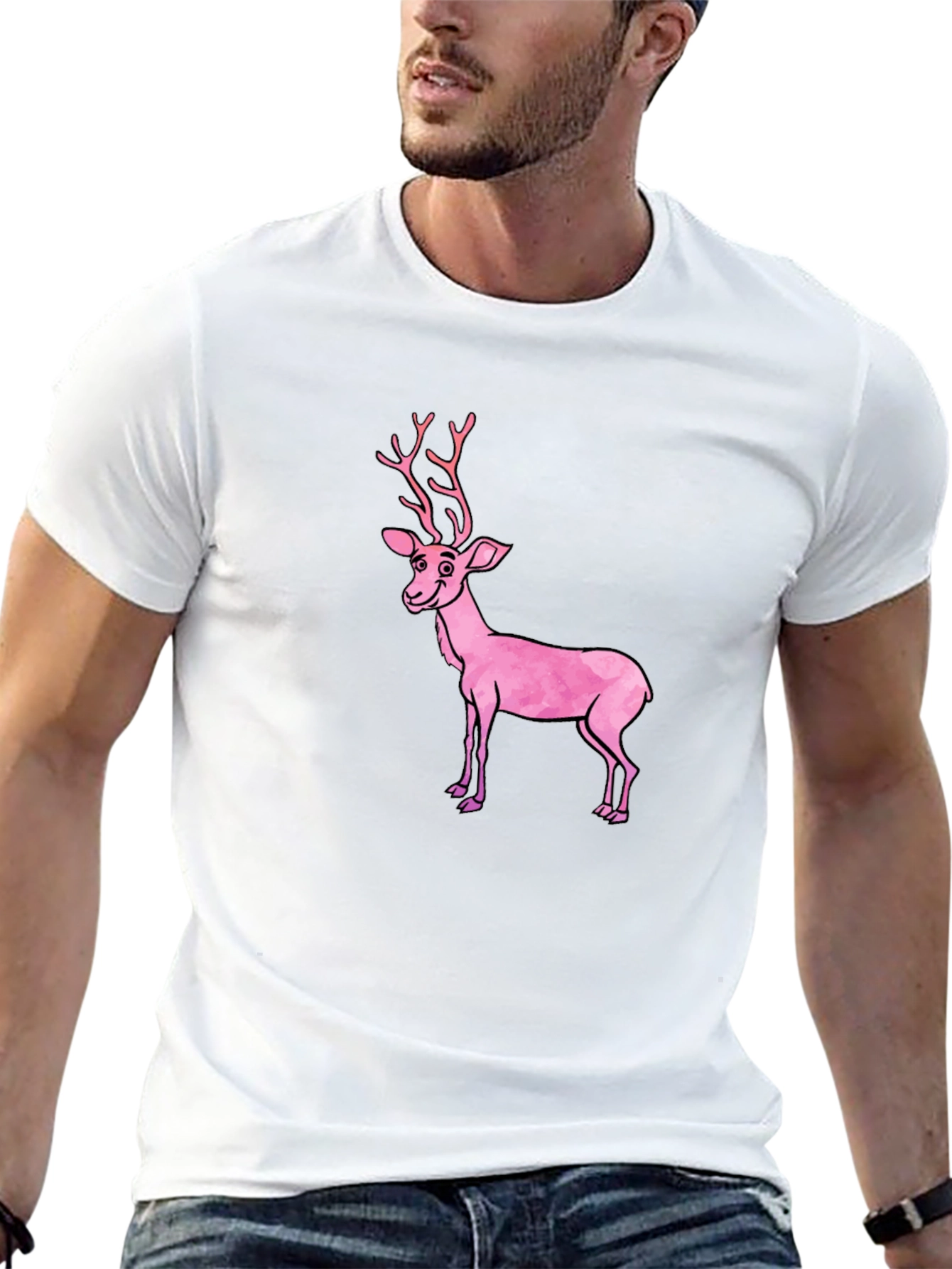 Black T-Shirt with Pink Deer Graphic