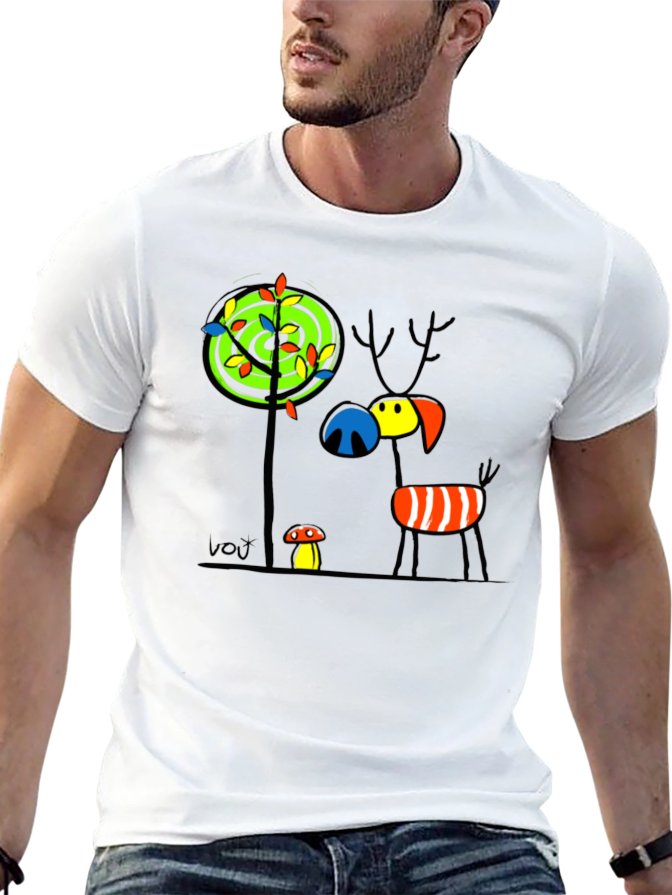 Whimsical Deer Graphic Tee - Unique Art T-Shirt