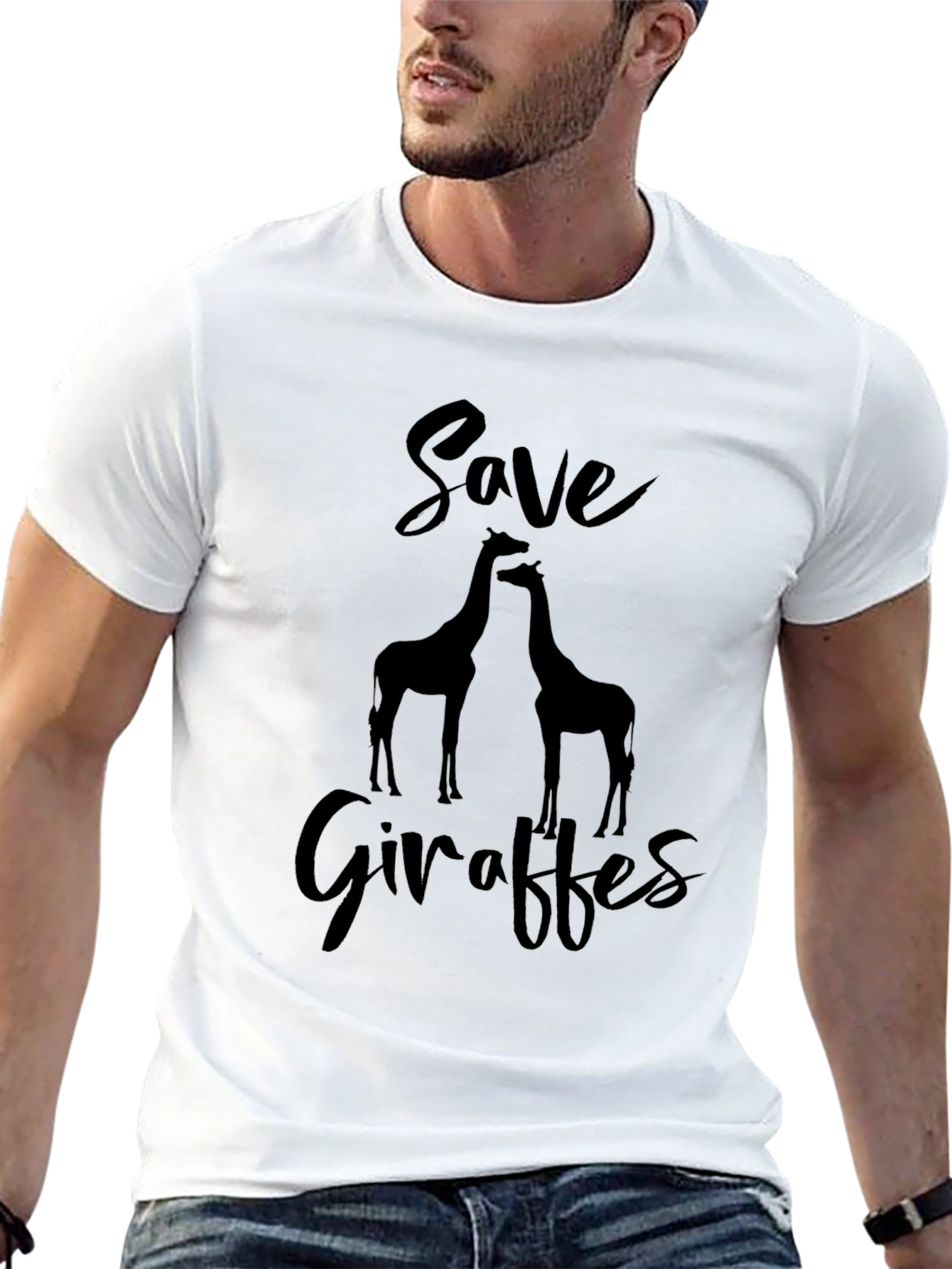 Save Giraffes Graphic Tee - Black Cotton Shirt