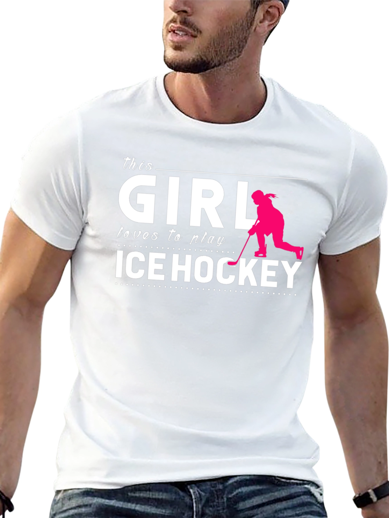 This Girl Loves Ice Hockey T-Shirt Black Cotton