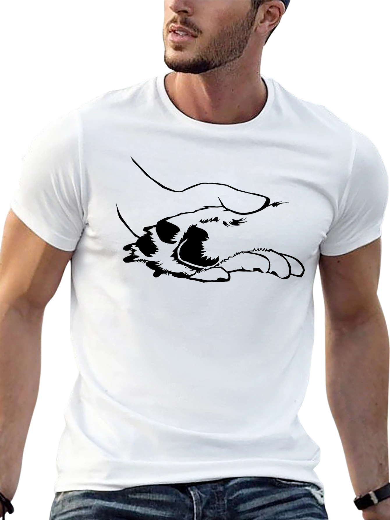 Dog Paw Holding Hand Black T-Shirt