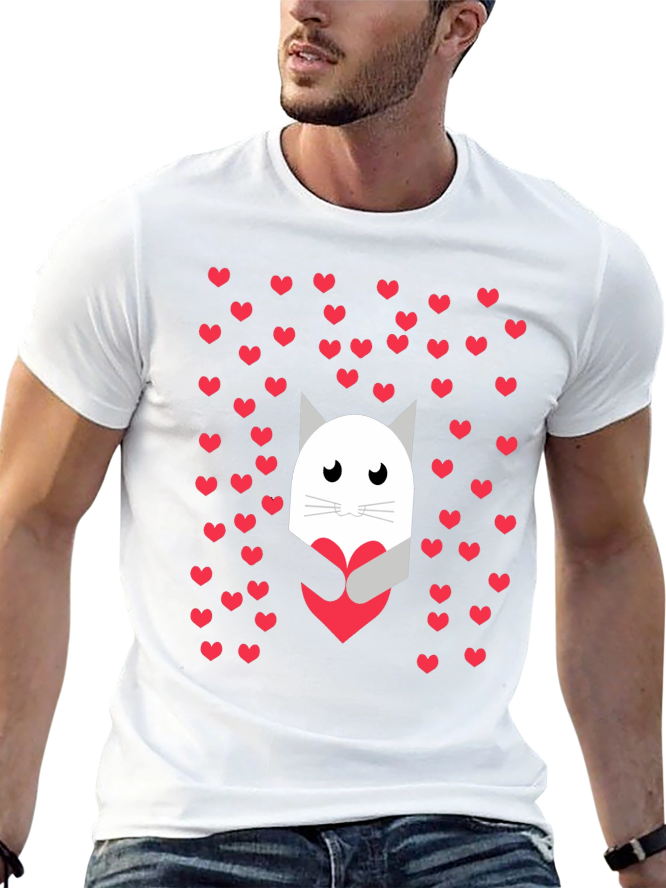 Cat Heart Hug Graphic Tee - Valentines Day
