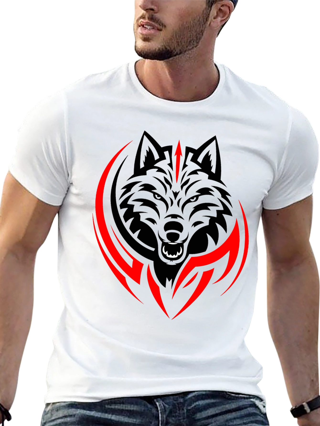 Black Wolf Graphic Tee - Tribal Style