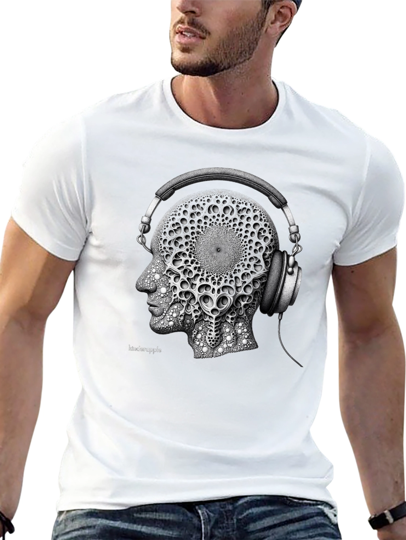 Abstract Headphone Graphic Tee - Black
