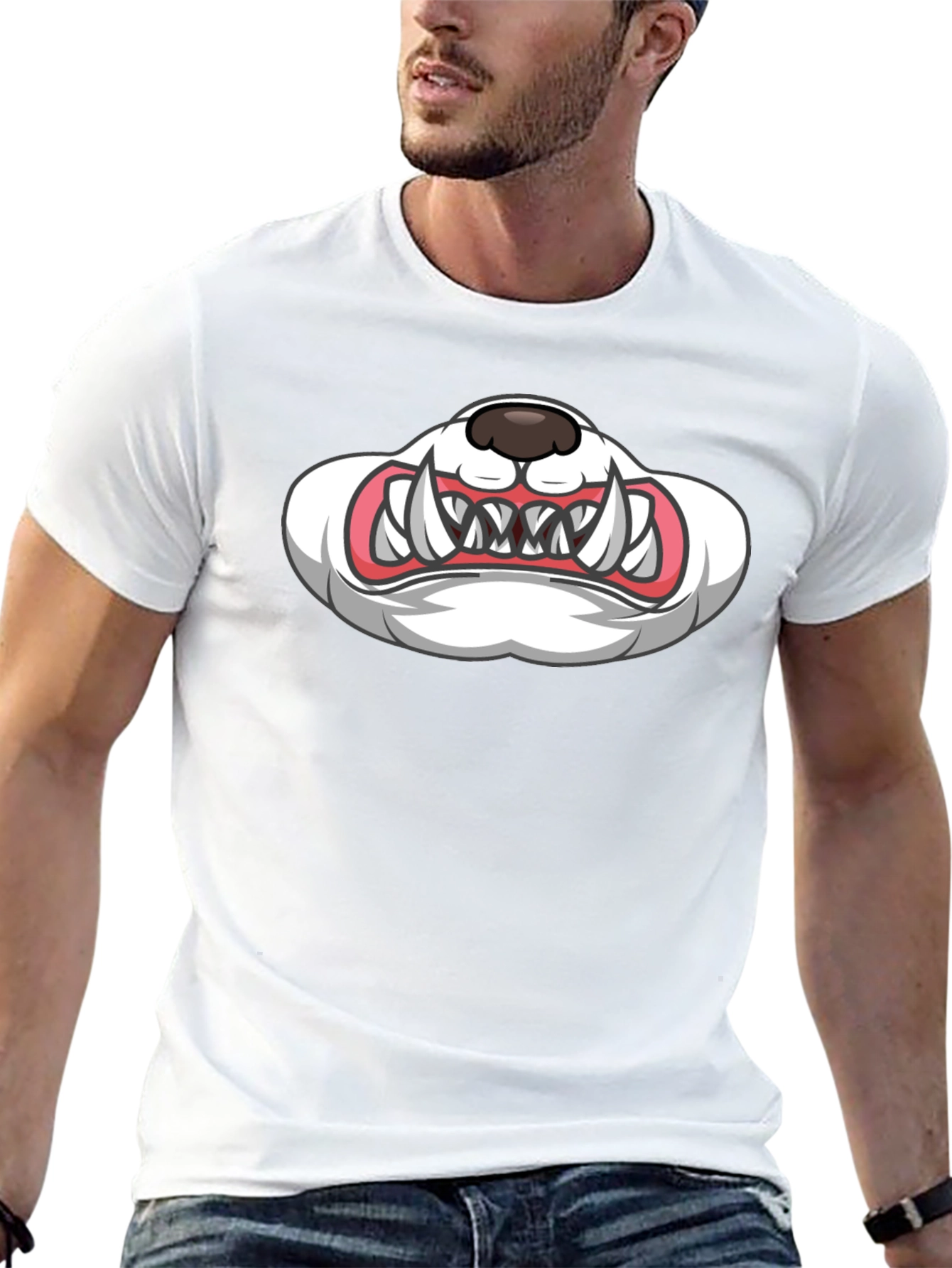 Cartoon Monster Mouth Graphic Black T-Shirt