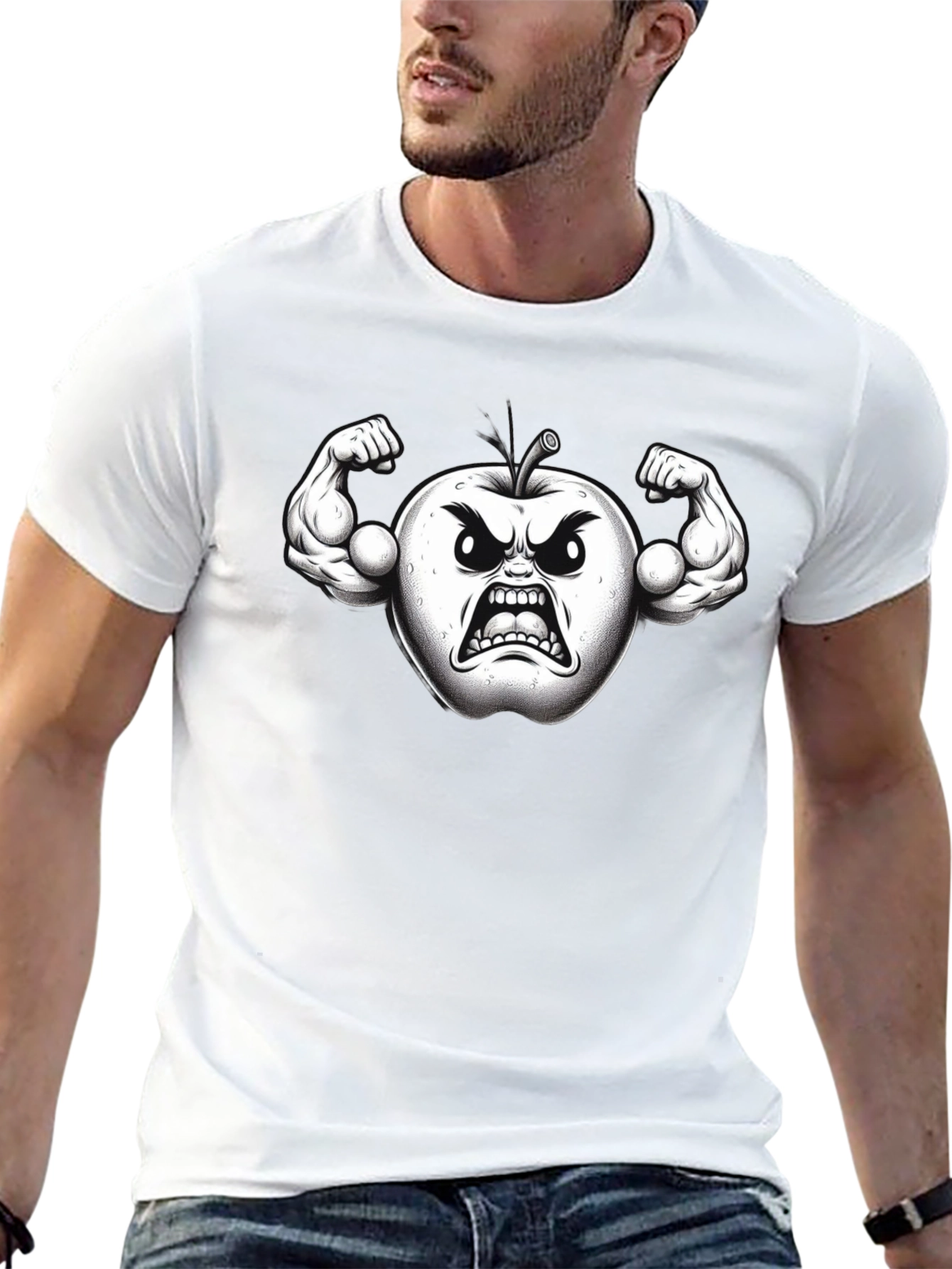 Angry Apple Muscle Shirt - Black Fruit Power