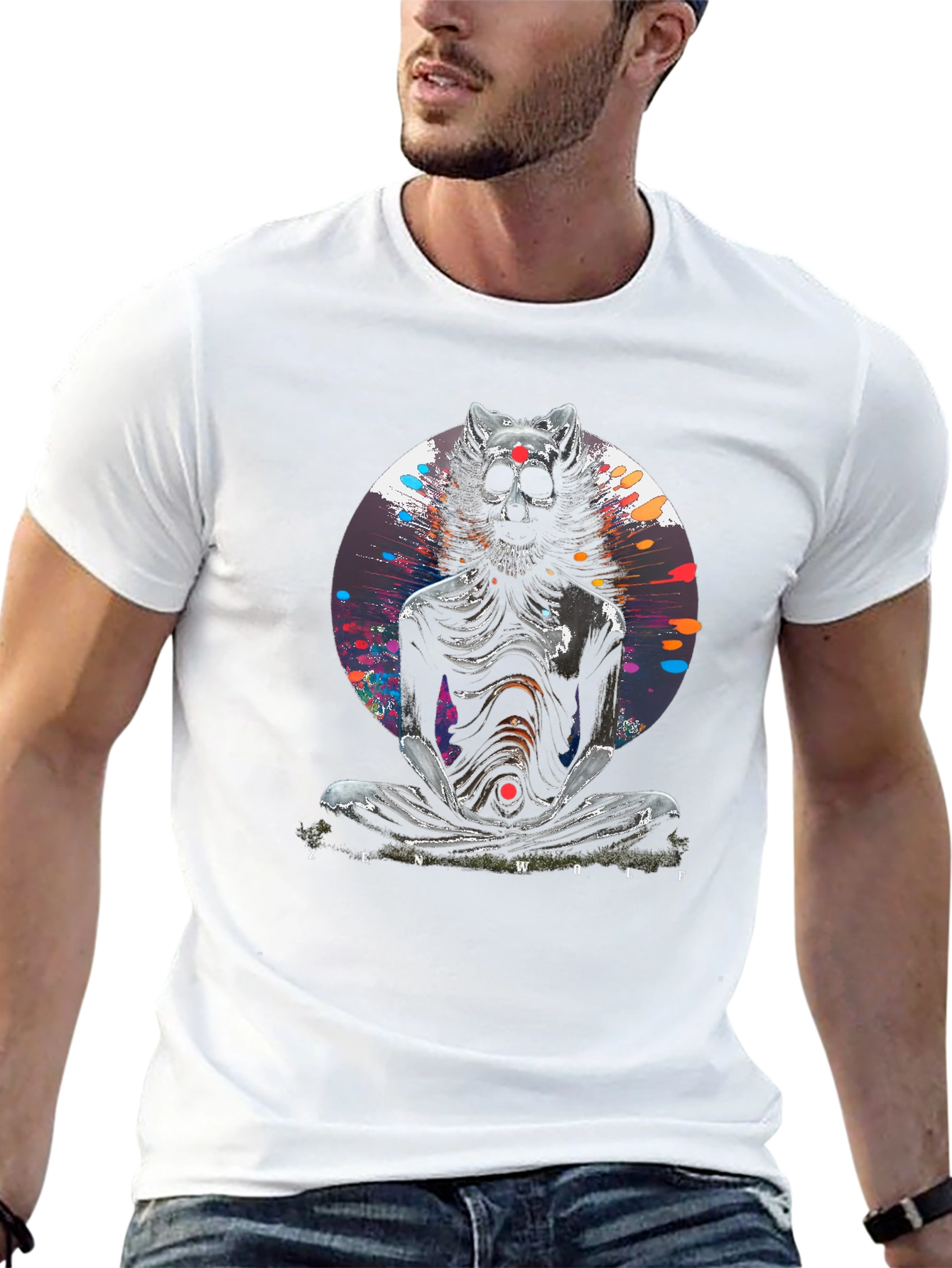 Zen Wolf Graphic T-Shirt - Unique Artistic Design