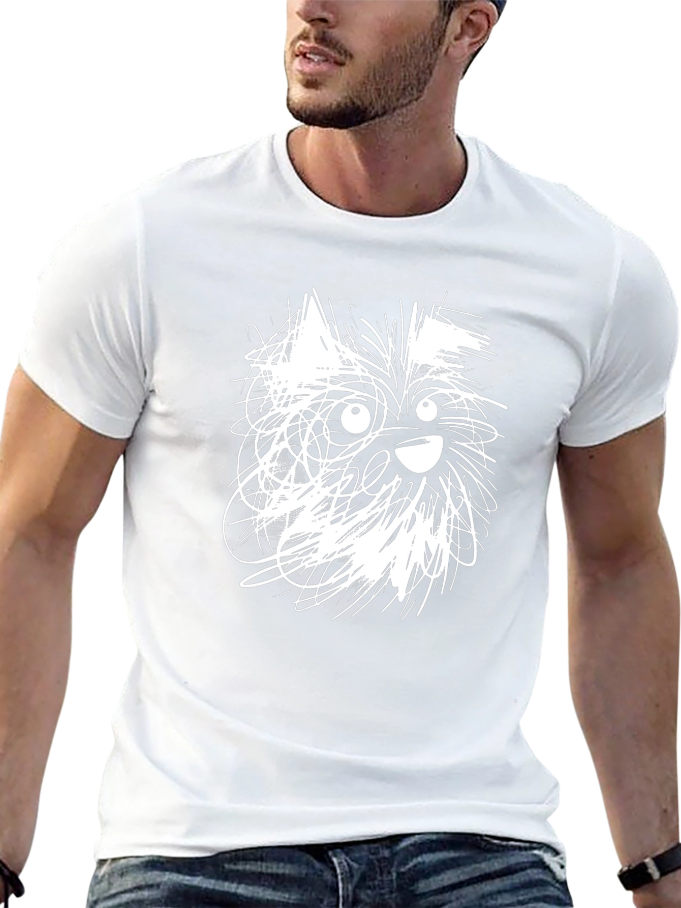 Dog Sketch Graphic Tee - Casual Black T-Shirt