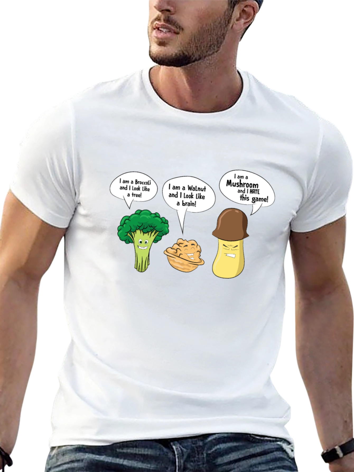 Funny Cartoon Vegetables Black T-Shirt