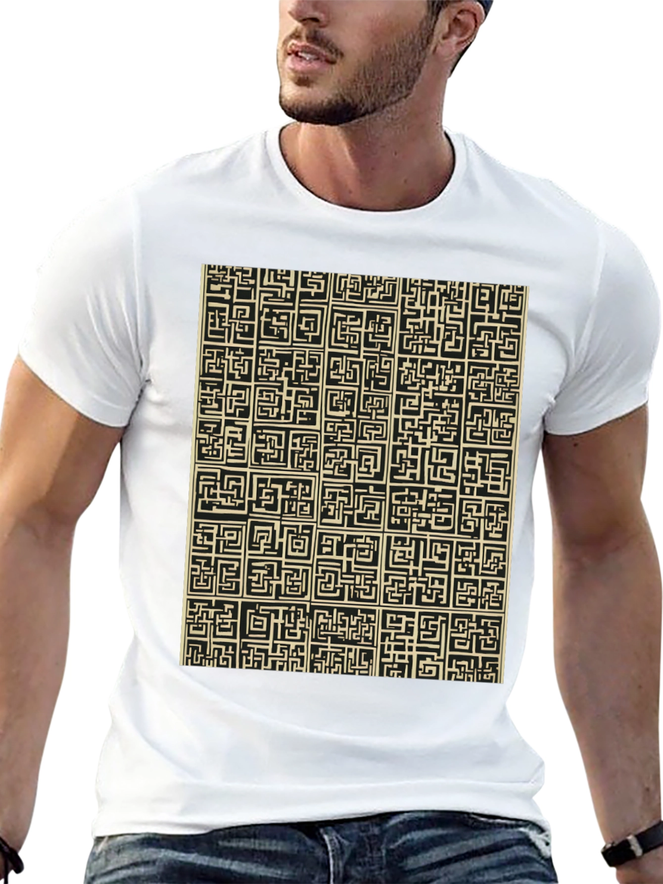 Abstract Maze Pattern Black T-Shirt