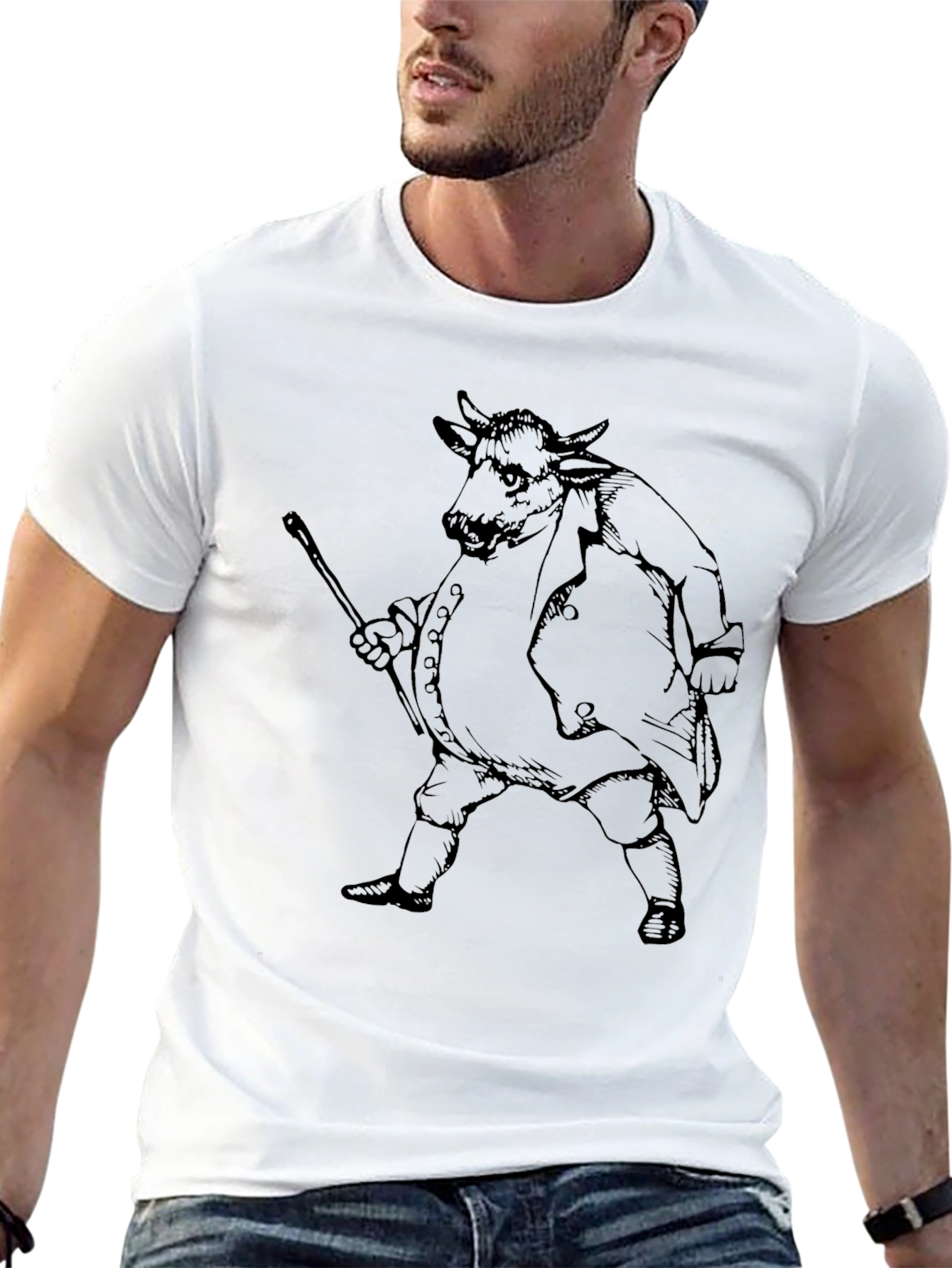 Cow Man Graphic Tee - Black Cotton Blend