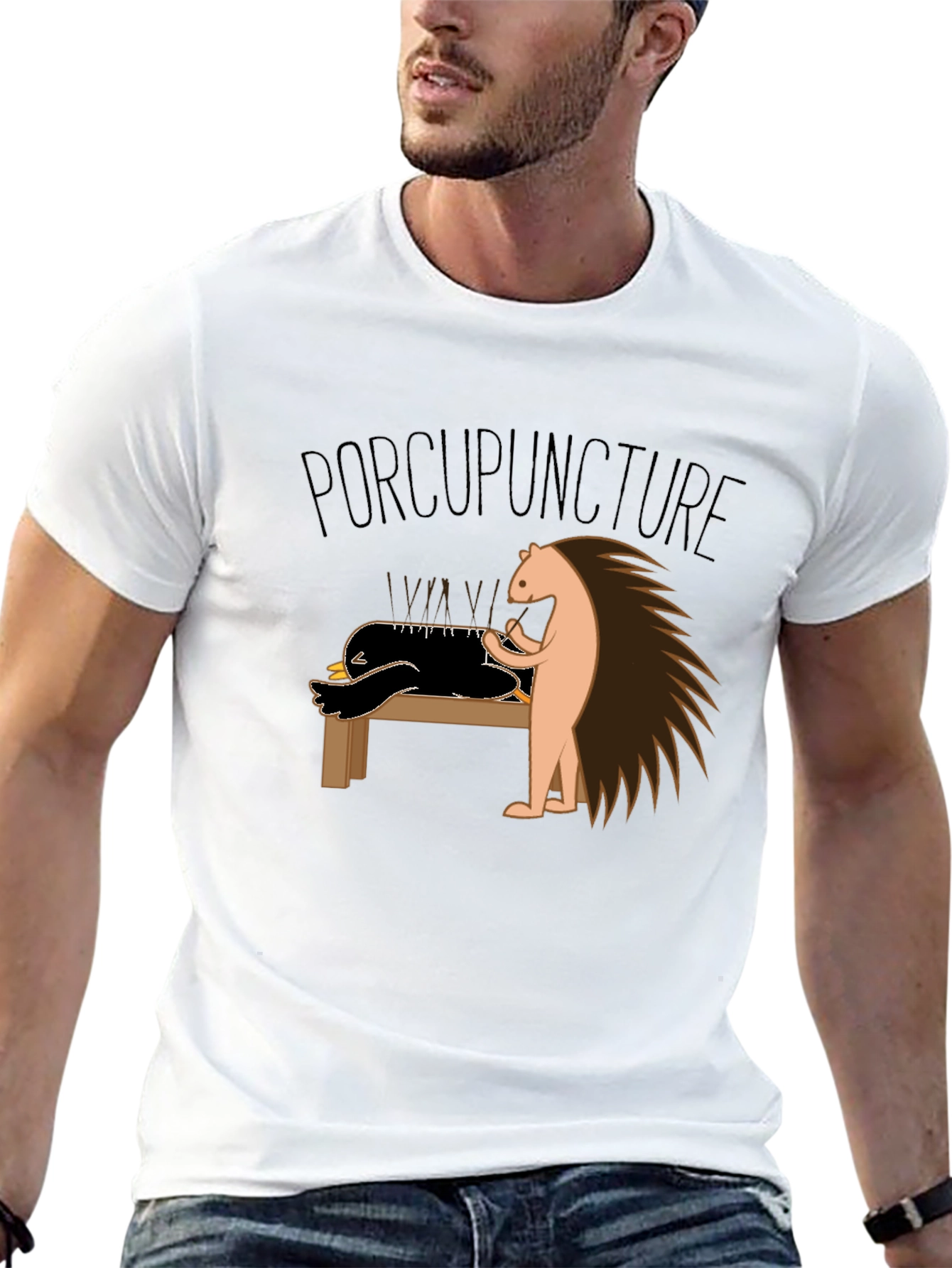 Funny Porcupuncture T-Shirt - Acupuncture Pun Tee