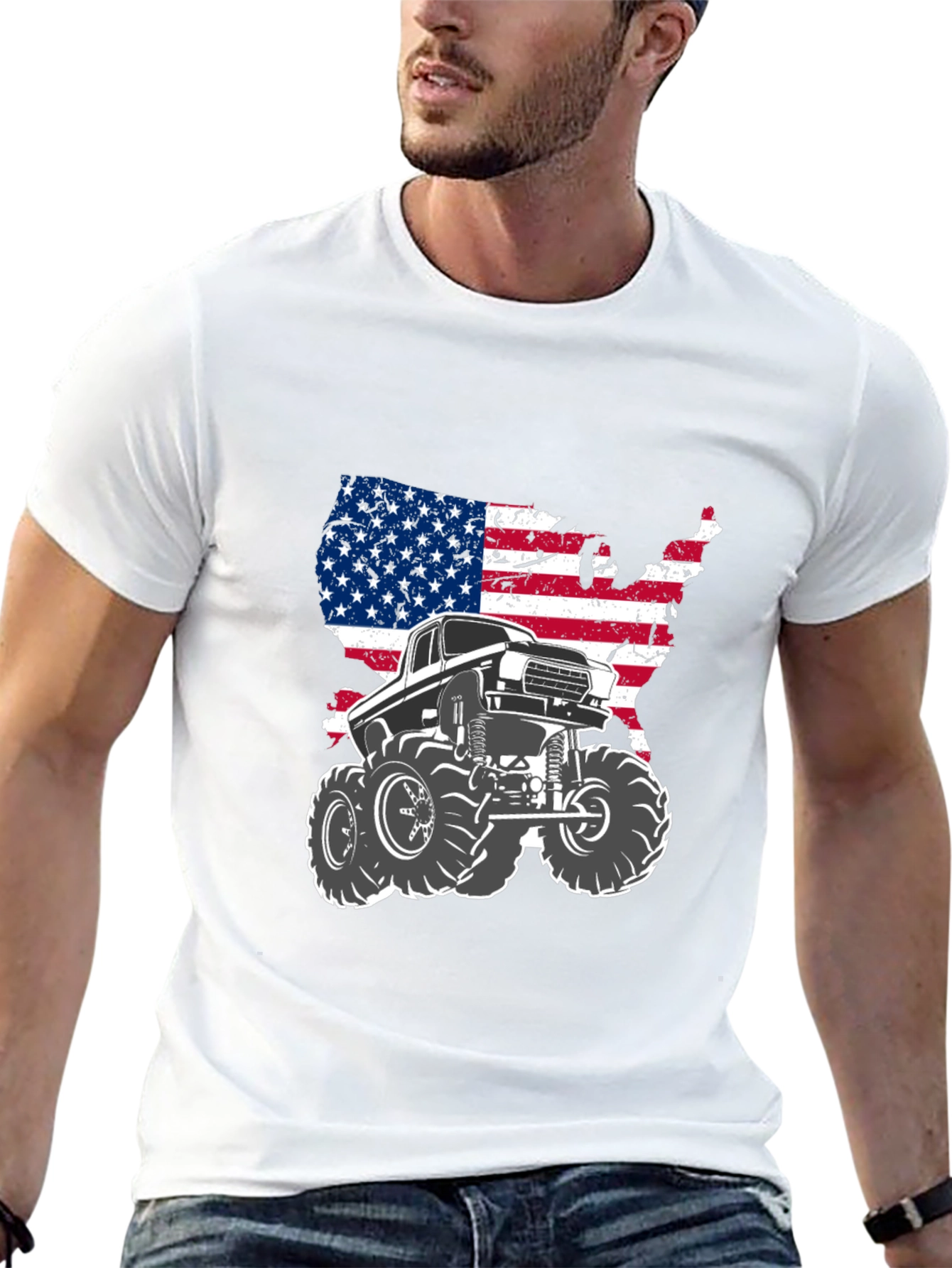 American Flag Monster Truck Graphic Tee - Black
