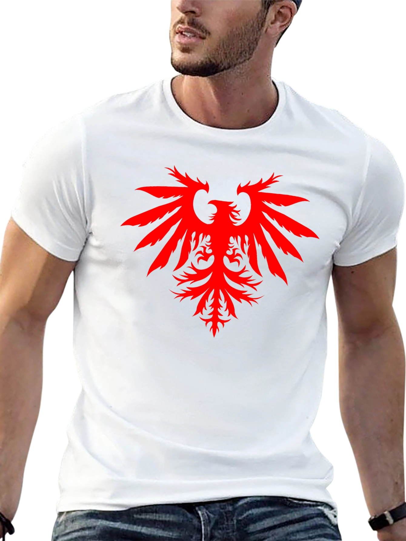 Black T-Shirt with Red Eagle Graphic