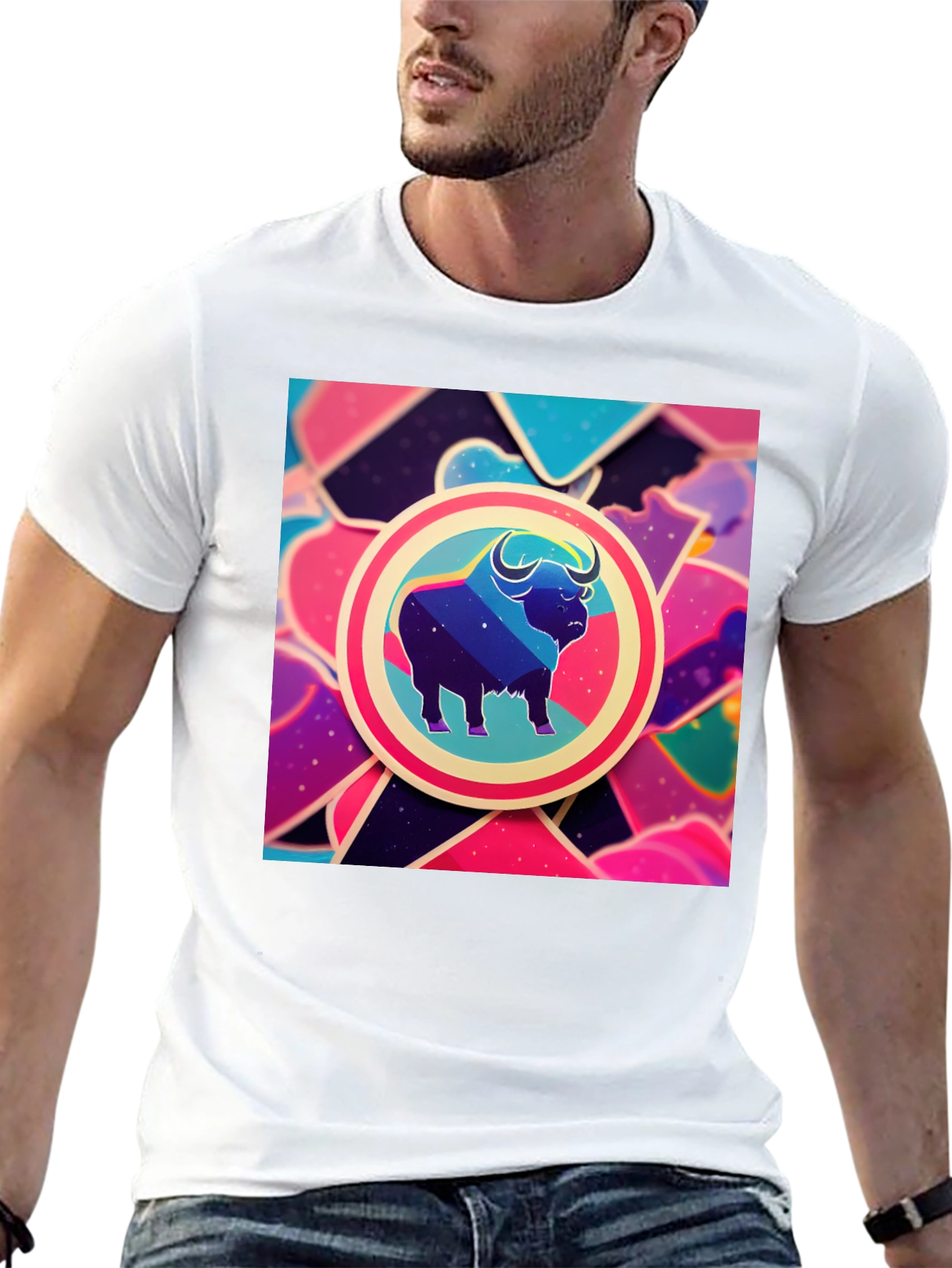 Galaxy Bull Graphic Tee - Trendy Mens Black T-Shirt