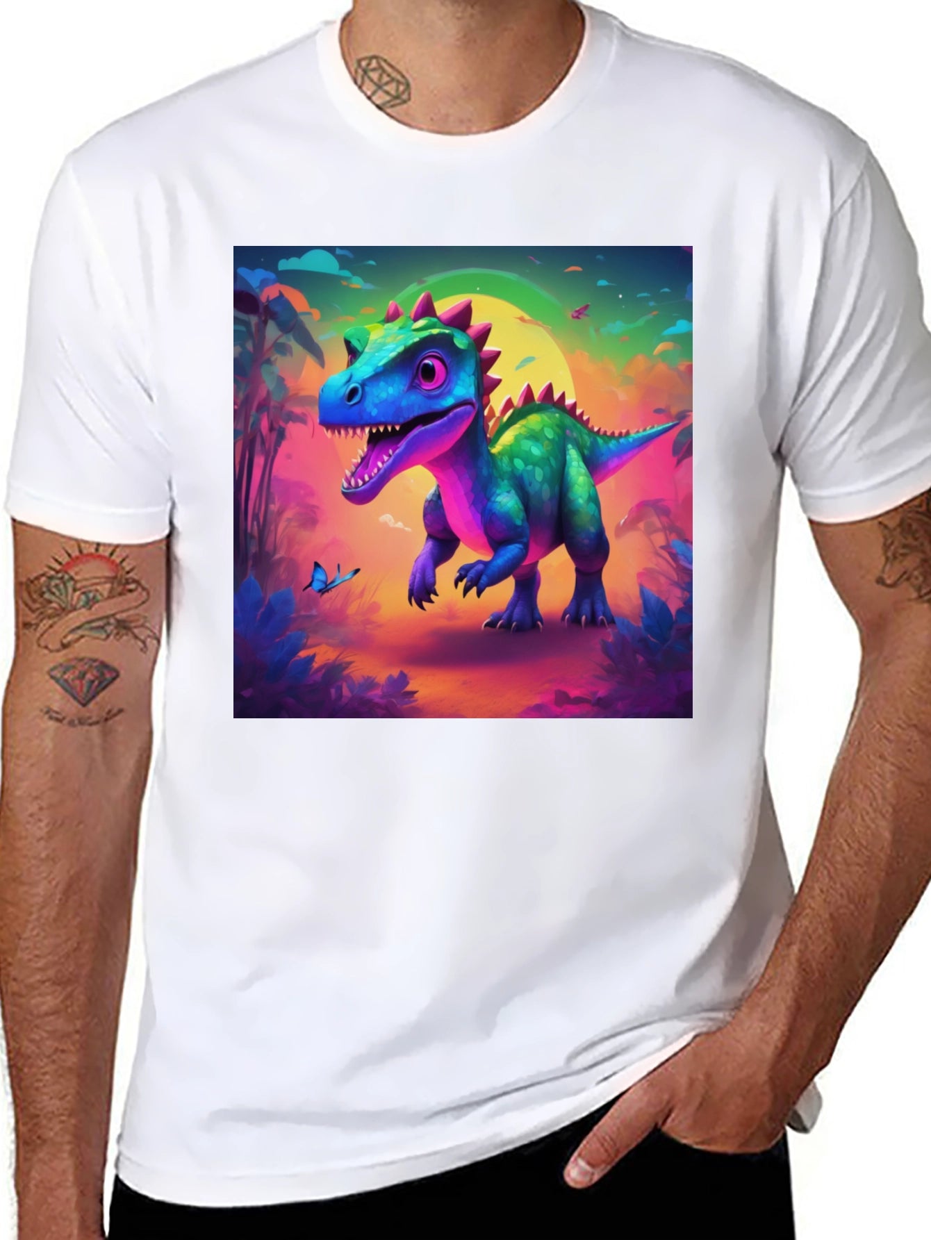 Dinosaur Graphic Print Crew Neck T-Shirt