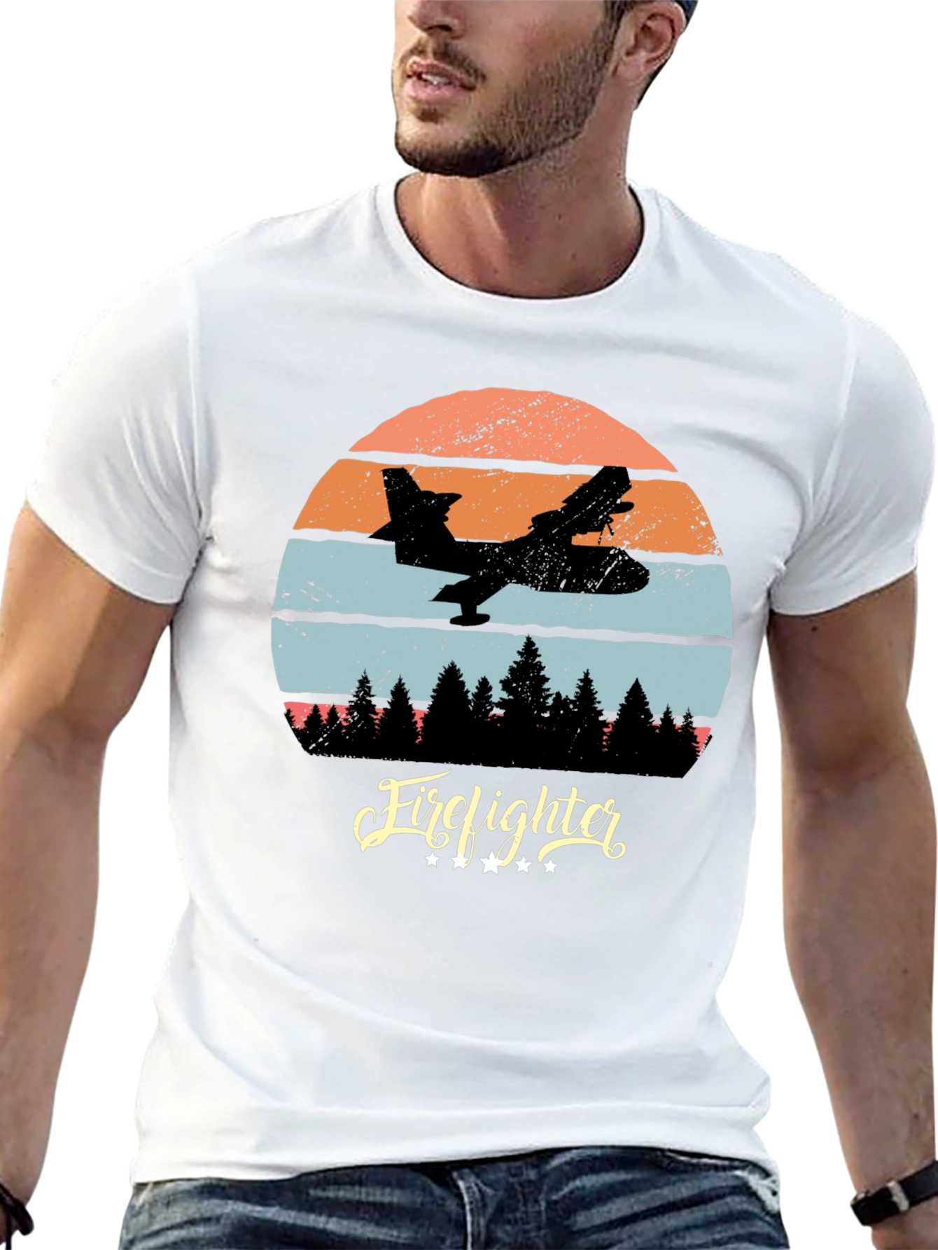 Firefighter Plane Retro T-Shirt