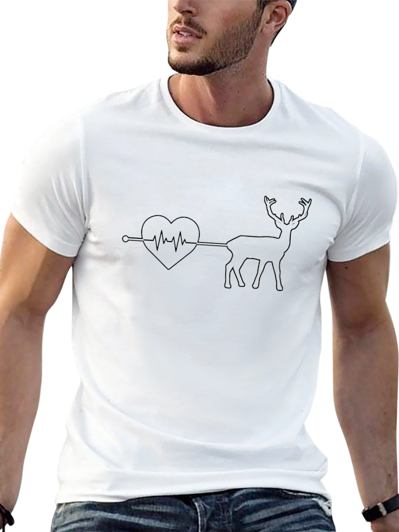 Heartbeat Deer Graphic Tee - Black Cotton T-Shirt