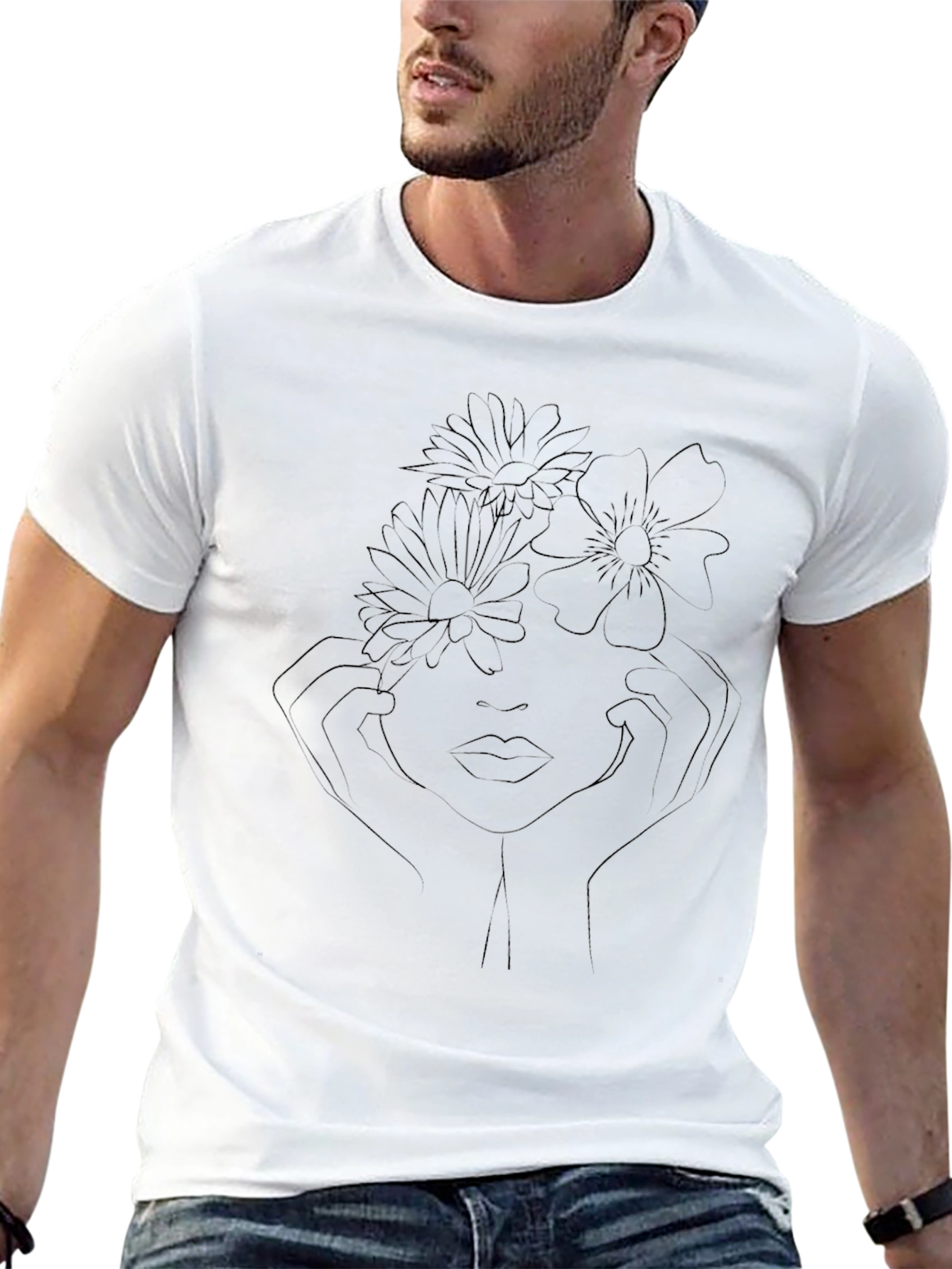 Floral Face Line Art Graphic T-Shirt