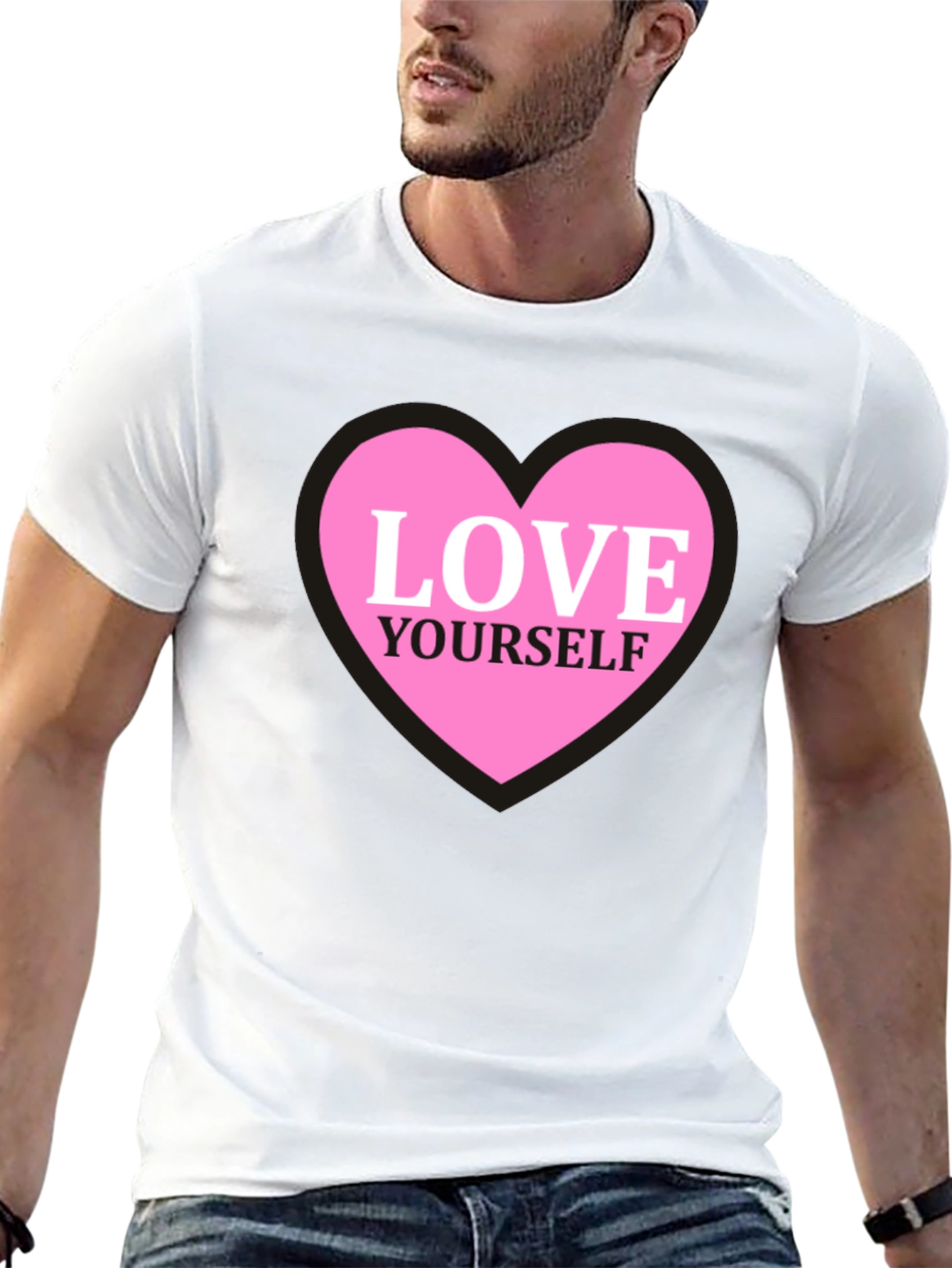 Love Yourself Heart Graphic Tee - Black Cotton T-Shirt