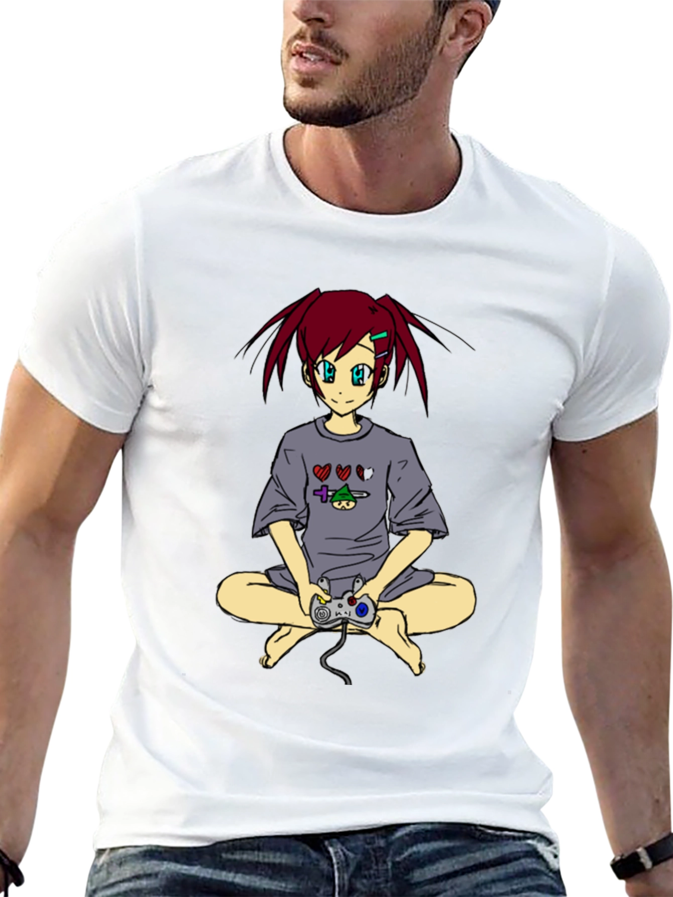Anime Girl Gamer T-Shirt - Black