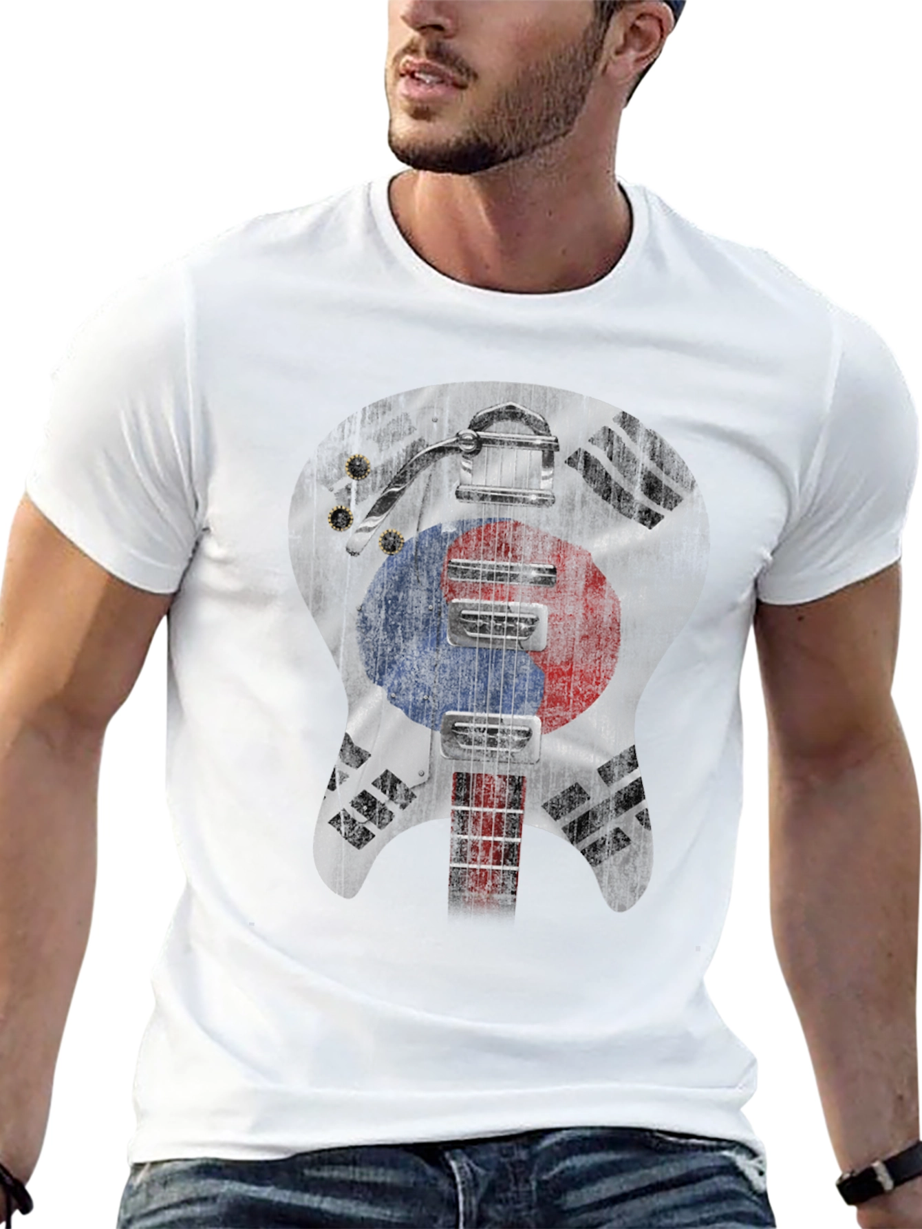 South Korea Flag Guitar Graphic T-Shirt