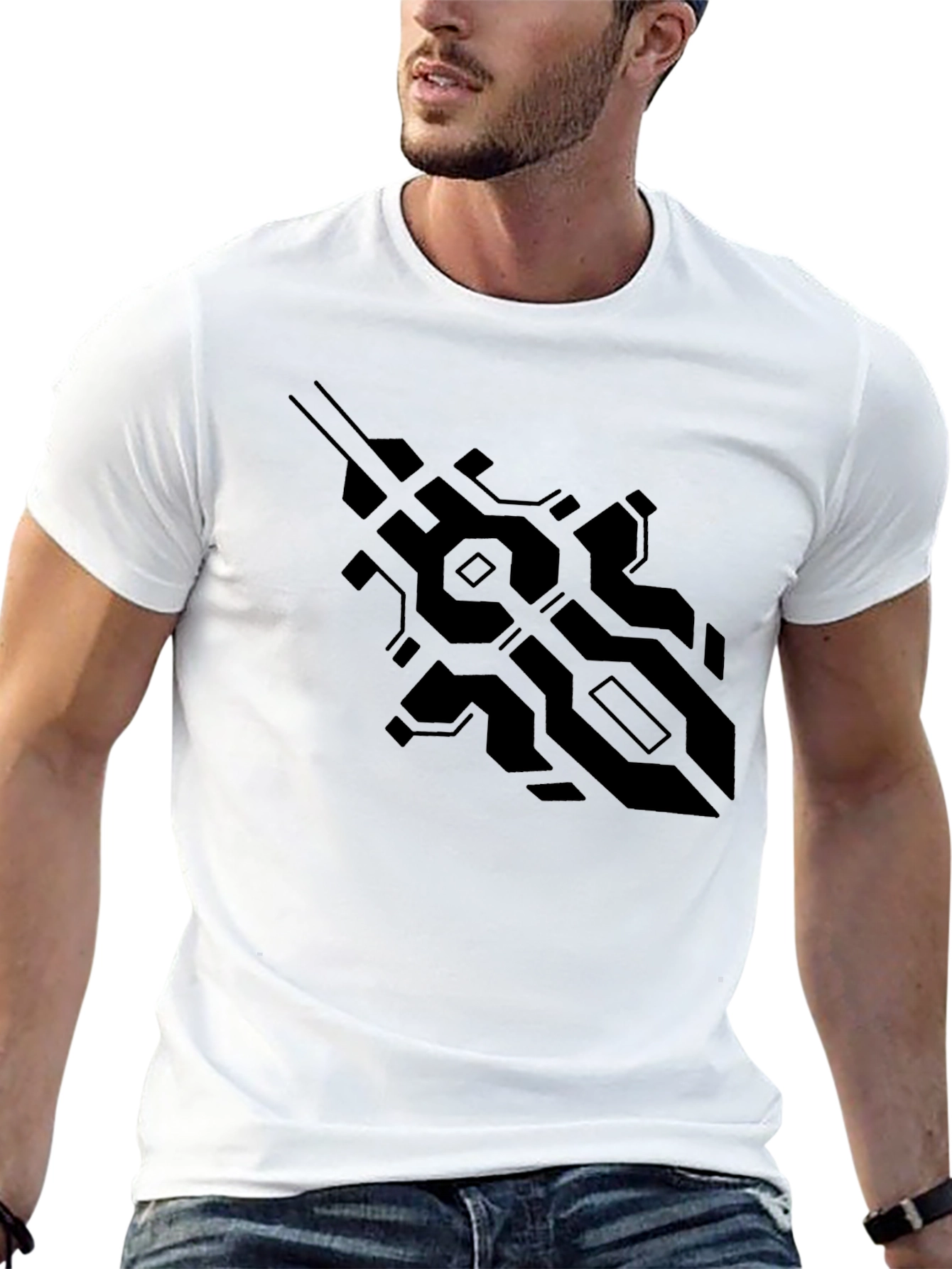 Tech Pattern Black Tee - Modern Design