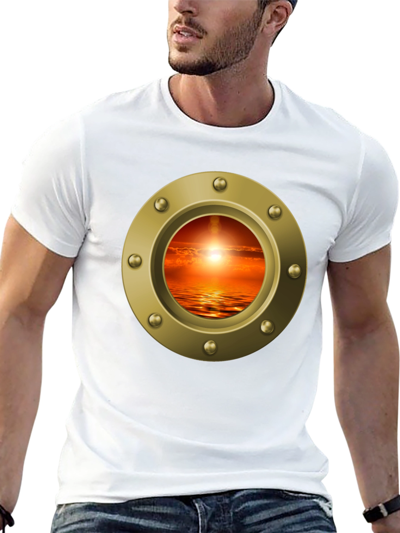 Nautical Porthole Sunset T-Shirt - Ocean View Tee