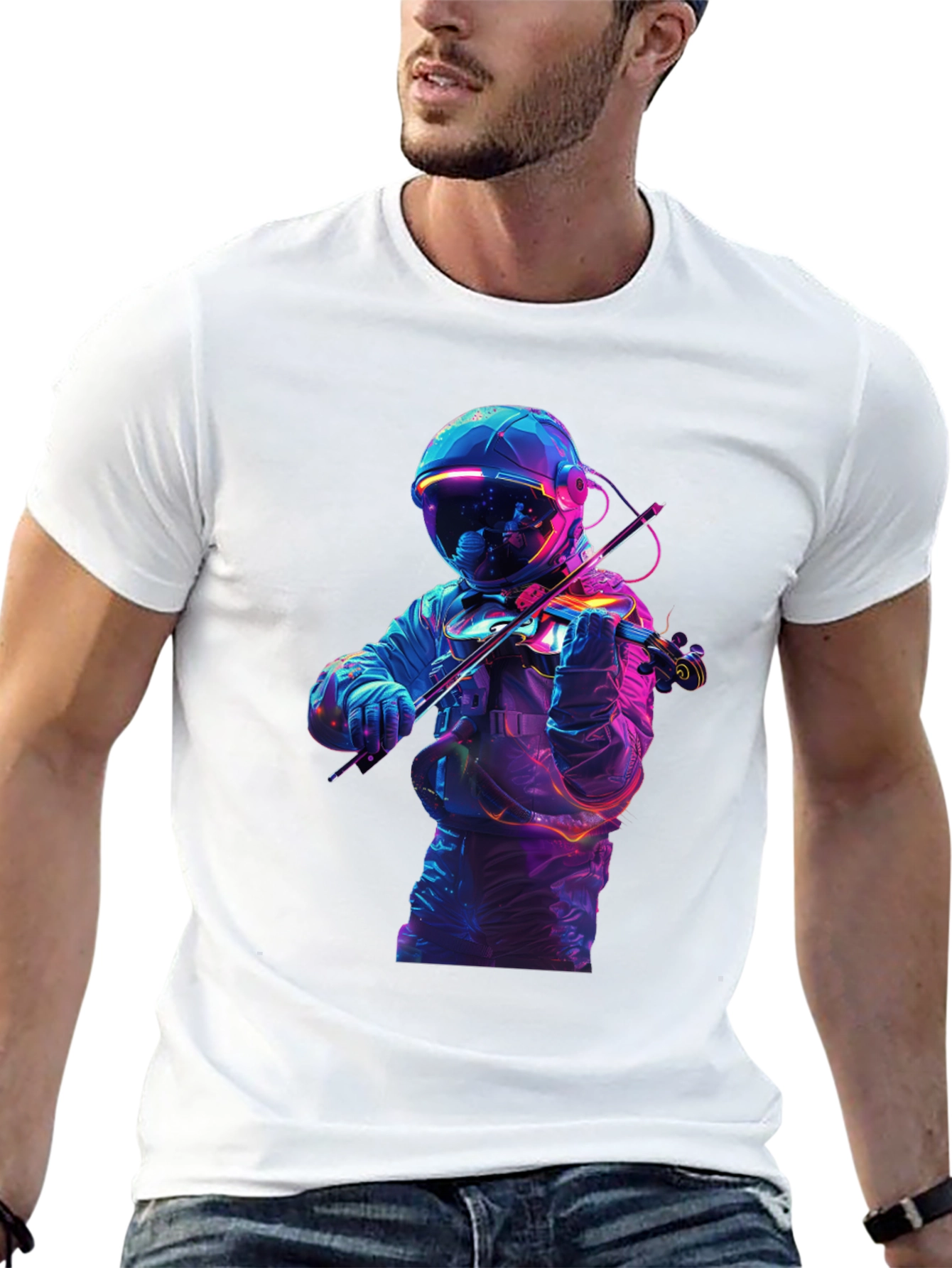 Astronaut Violinist Graphic Tee - Black Cotton