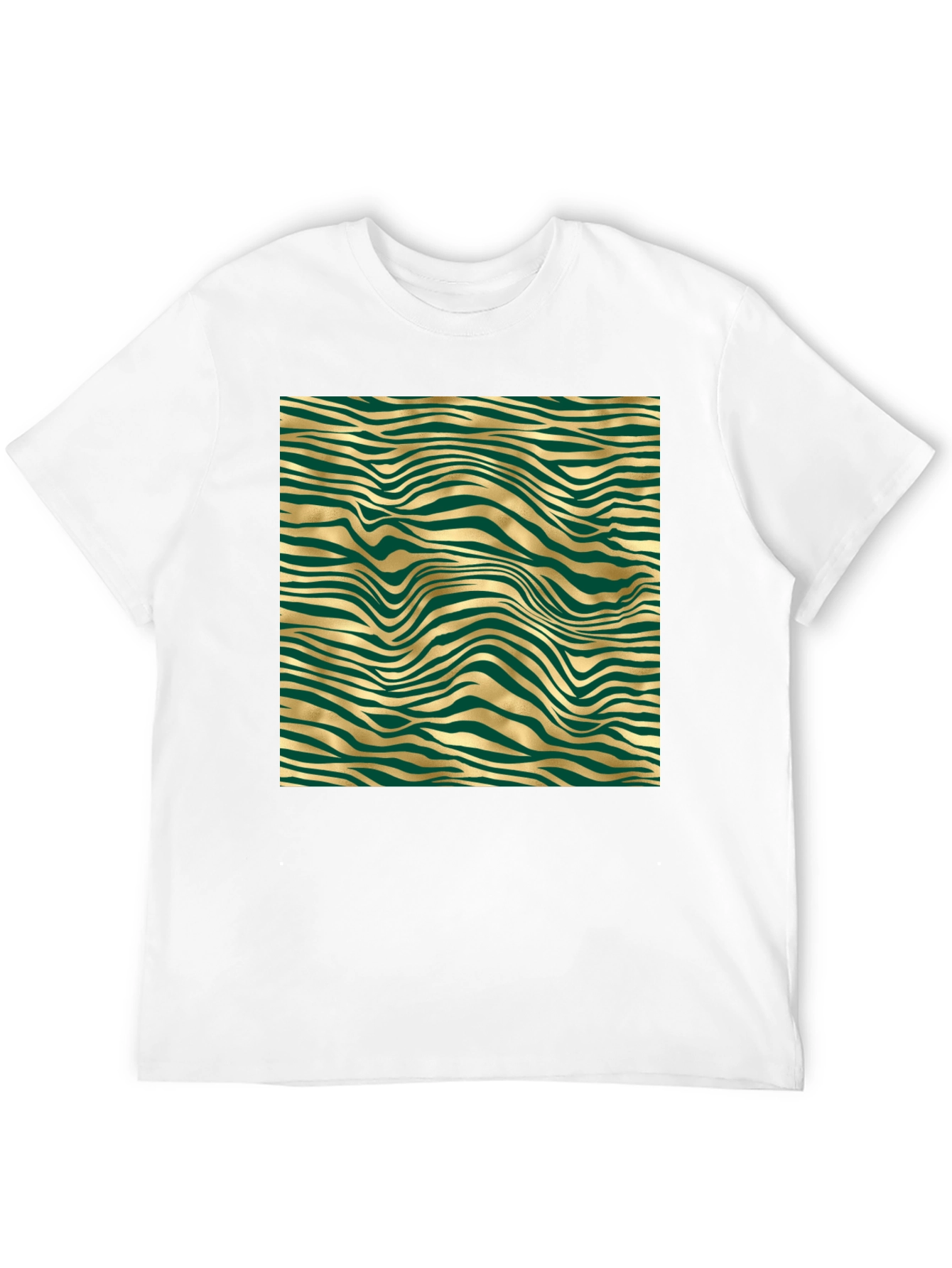 Stylish Black Tee with Abstract Gold and Green Pattern