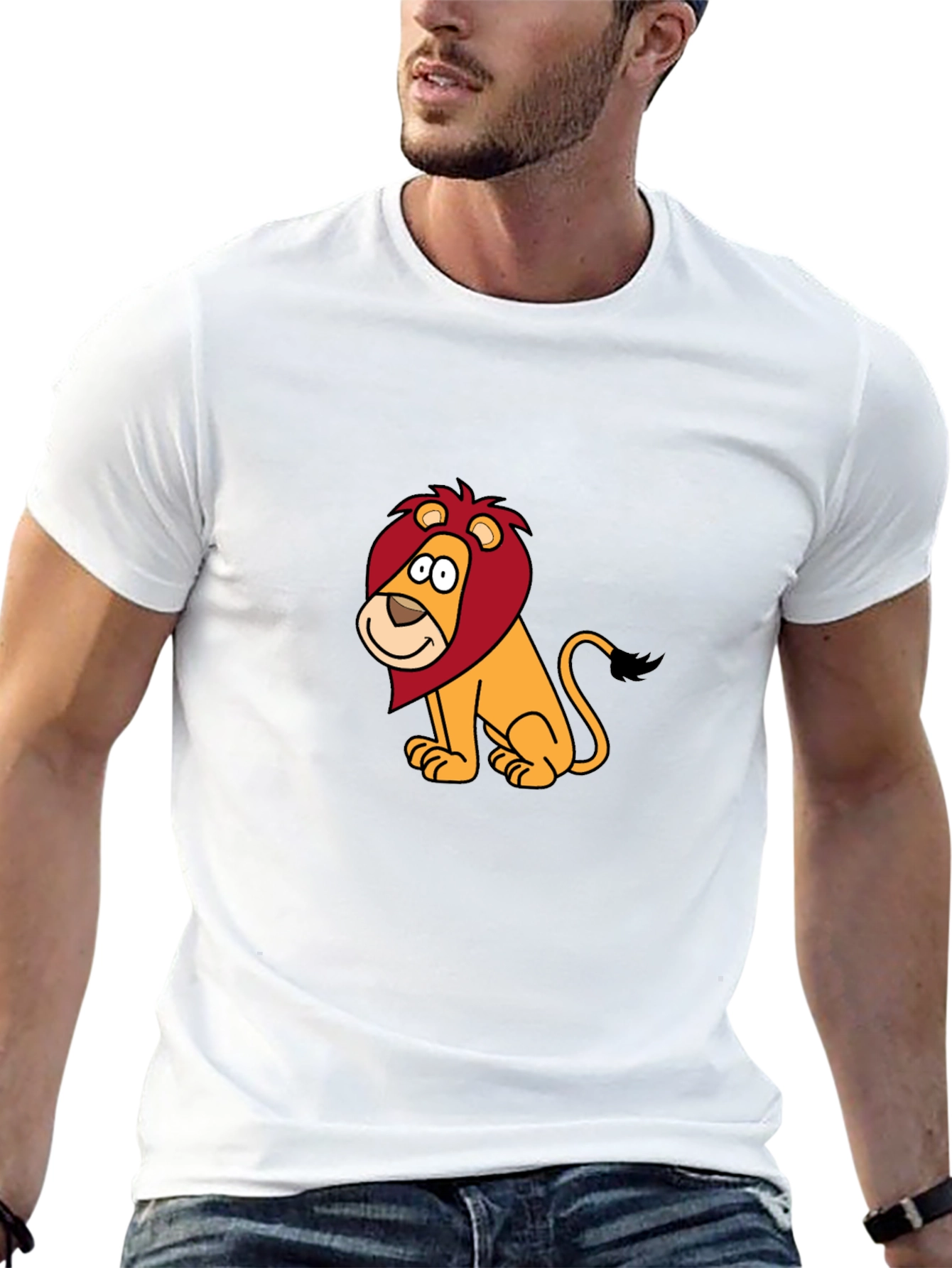 Cartoon Lion Graphic Black T-Shirt