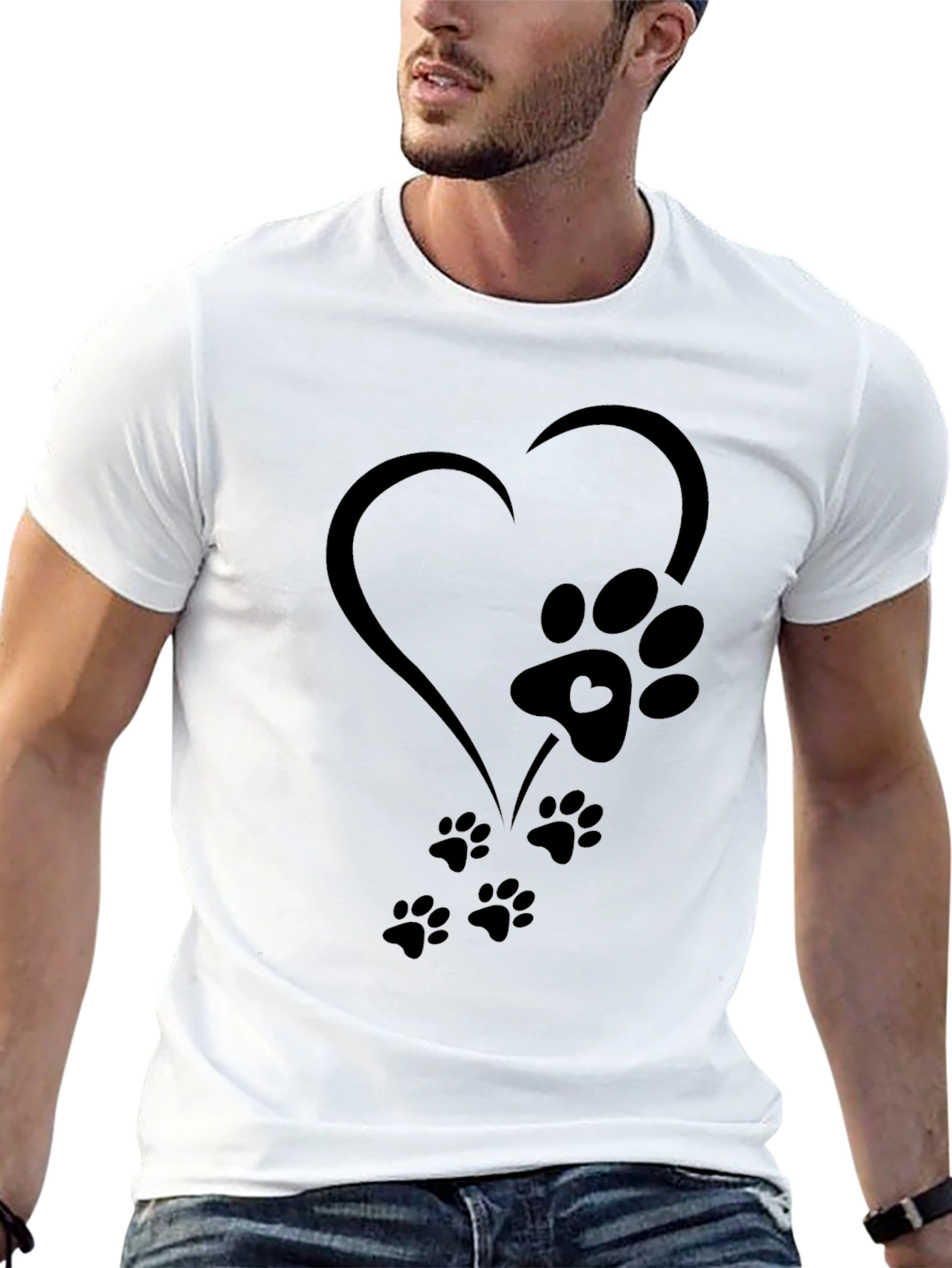 Heart Paw Print Graphic Tee - Black