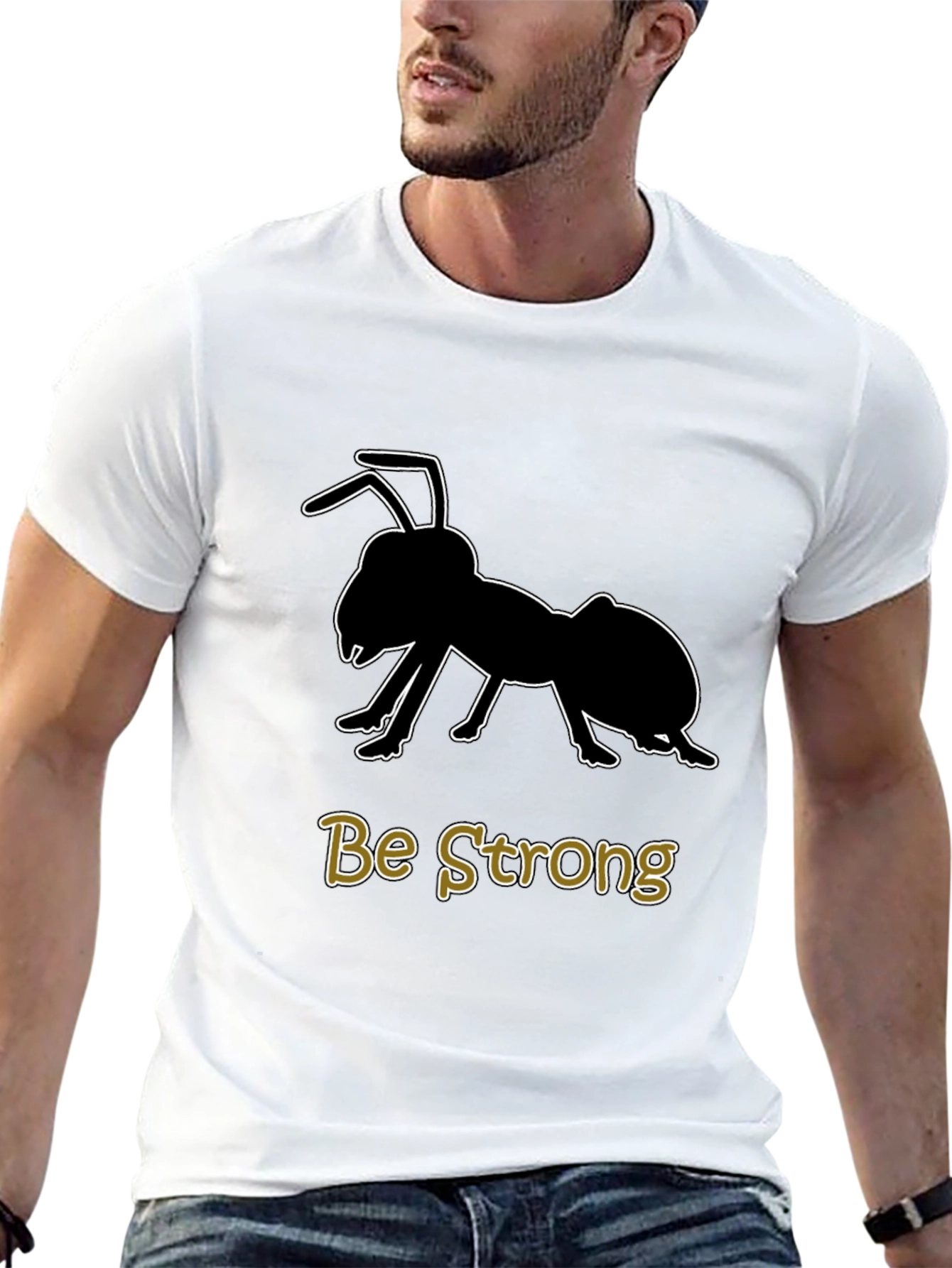 Be Strong Ant Graphic T-Shirt - Black Cotton Tee