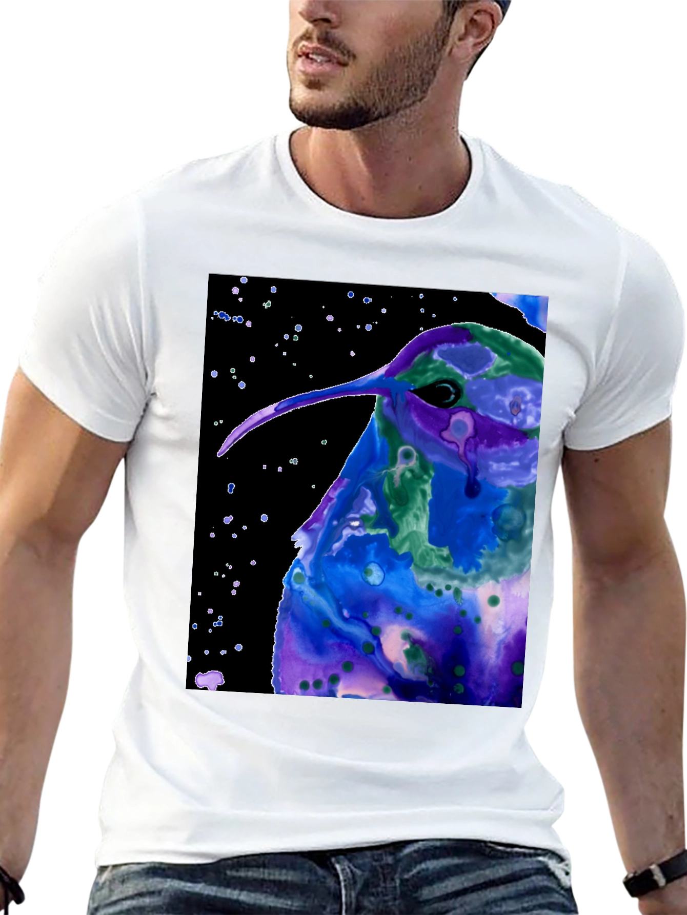 Hummingbird Art Black Tee - Unique Graphic T-Shirt