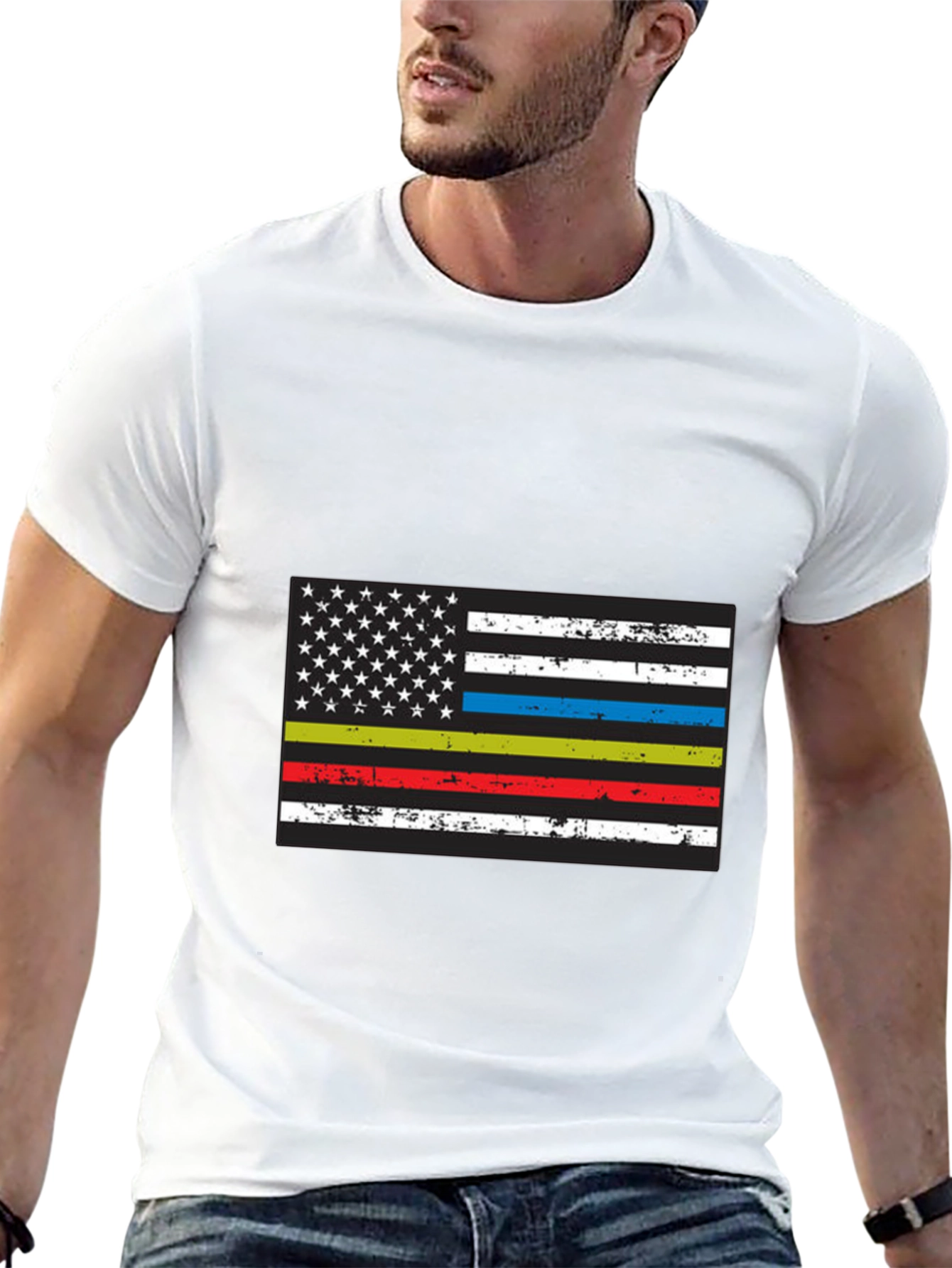 Distressed American Flag Thin Line T-Shirt