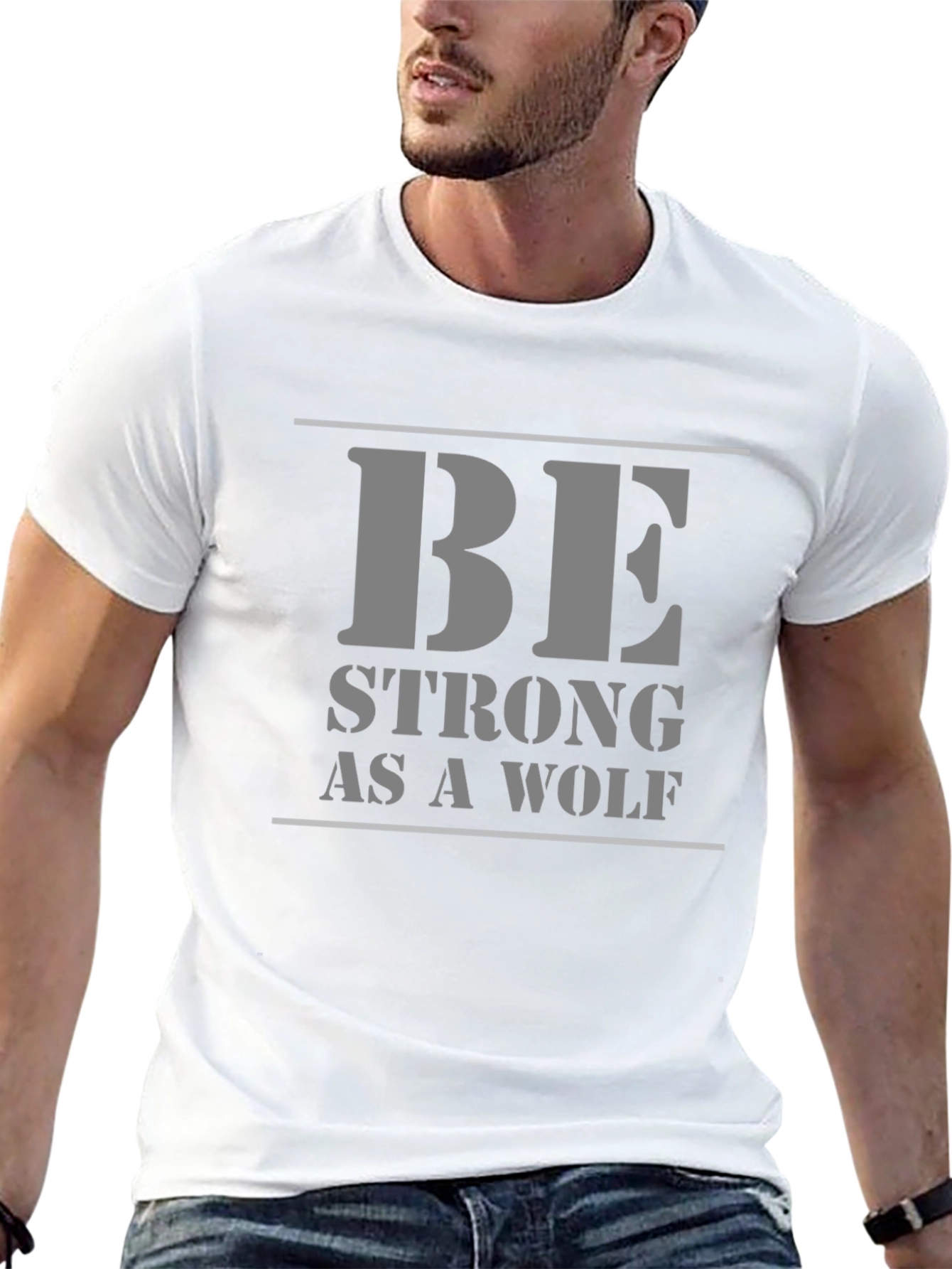 Be Strong As A Wolf Black Cotton T-Shirt